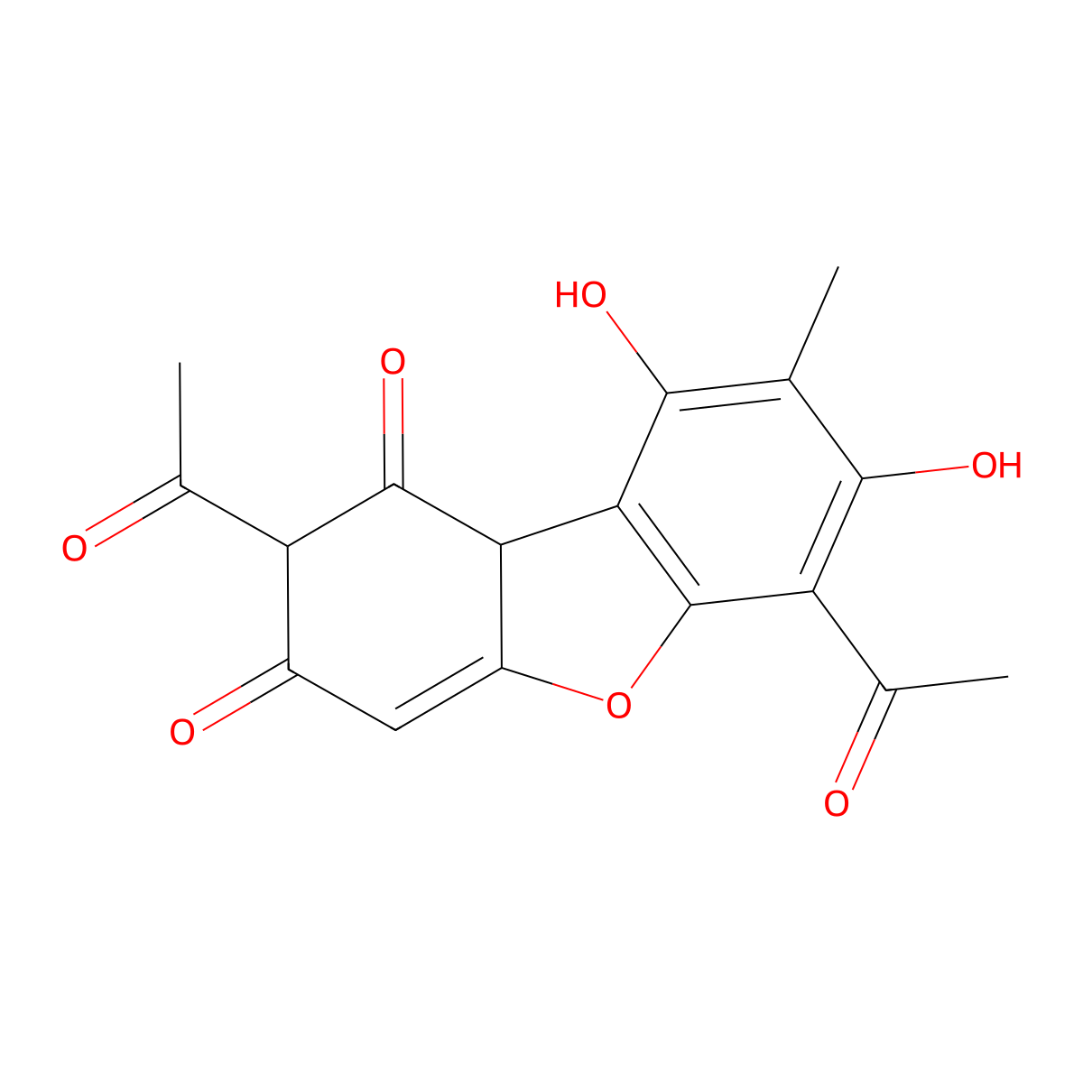 1,3(2H,9bH)-dibenzofurandione, 2,6-diacetyl-7,9-dihydroxy-8-methyl- molecular structure, CAS 73927-68-1