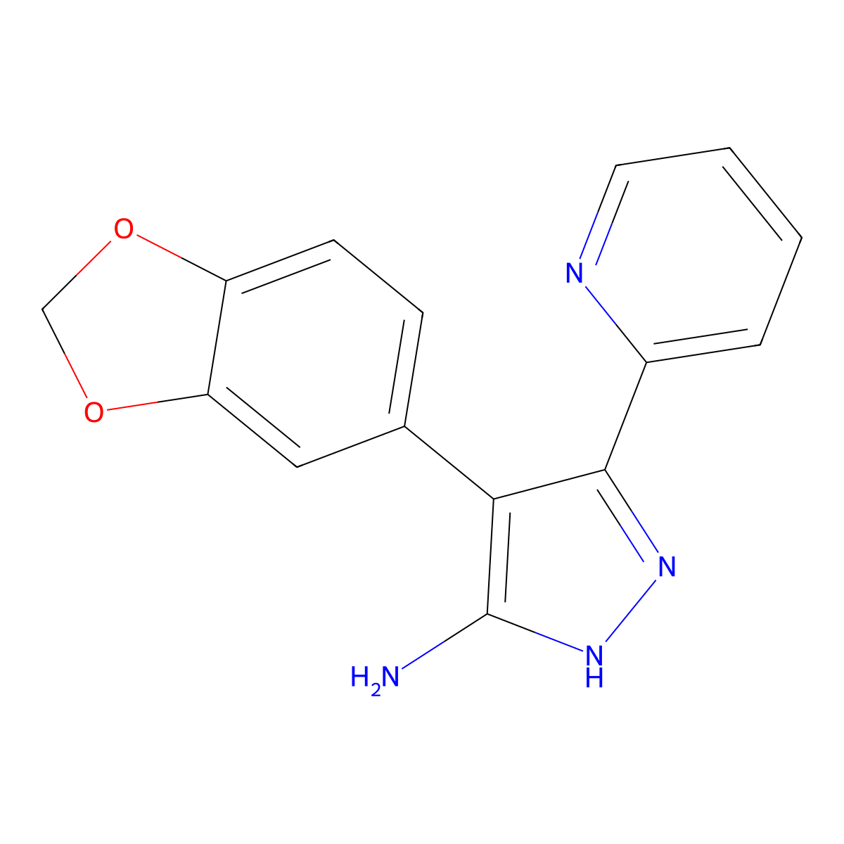 4-(2H-1,3-benzodioxol-5-yl)-3-(pyridin-2-yl)-1H-pyrazol-5-amine molecular structure, CAS 739341-23-2