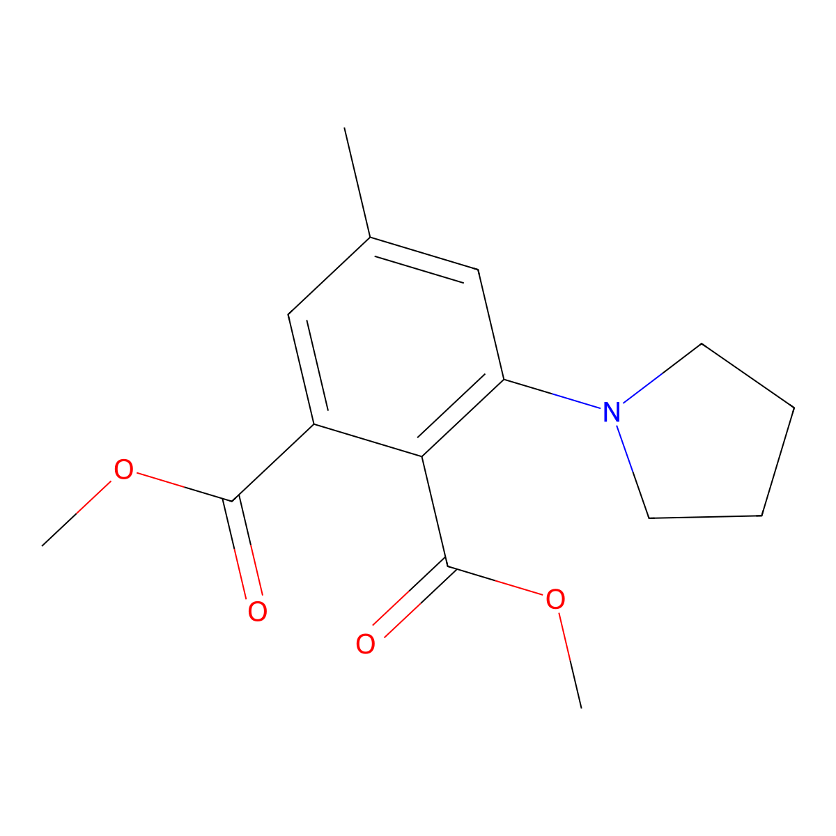 Dimethyl 5-methyl-3-(1-pyrrolidinyl)phthalate molecular structure, CAS 7395-62-2