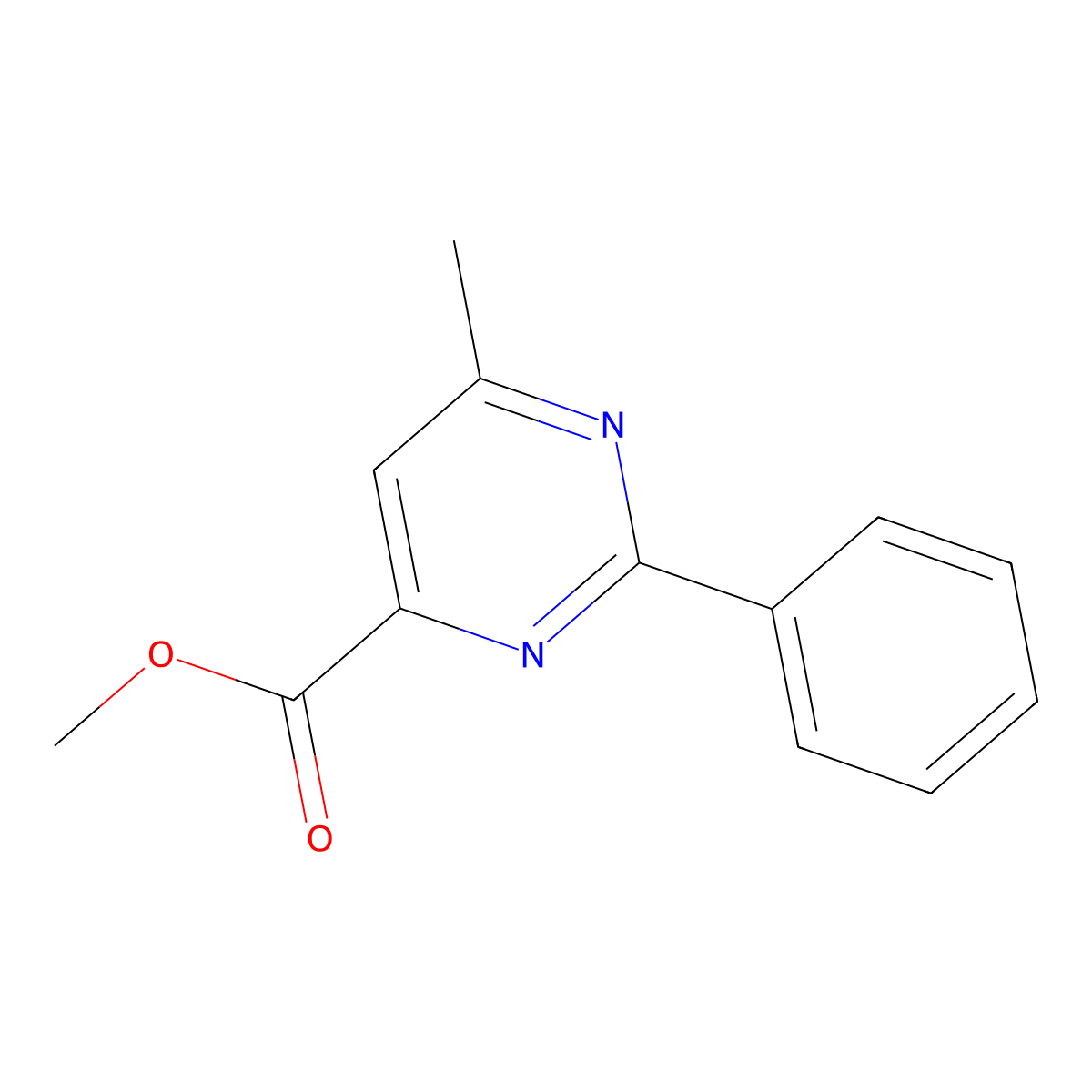Methyl 6-methyl-2-phenylpyrimidine-4-carboxylate molecular structure, CAS 73955-54-1