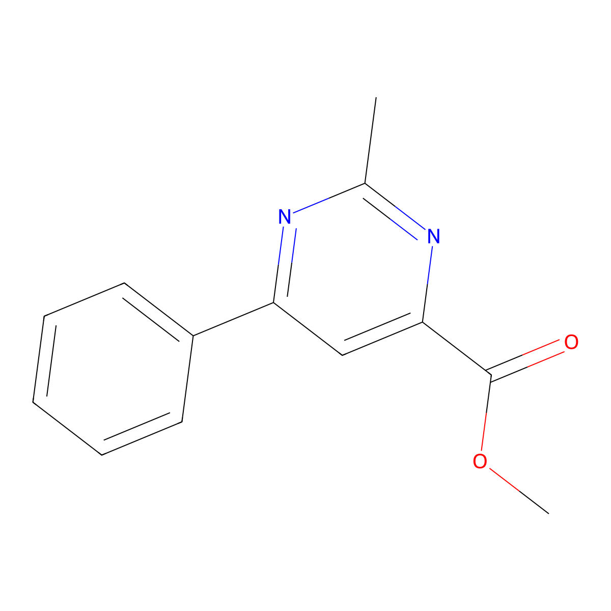 Methyl 2-methyl-6-phenylpyrimidine-4-carboxylate molecular structure, CAS 73955-56-3