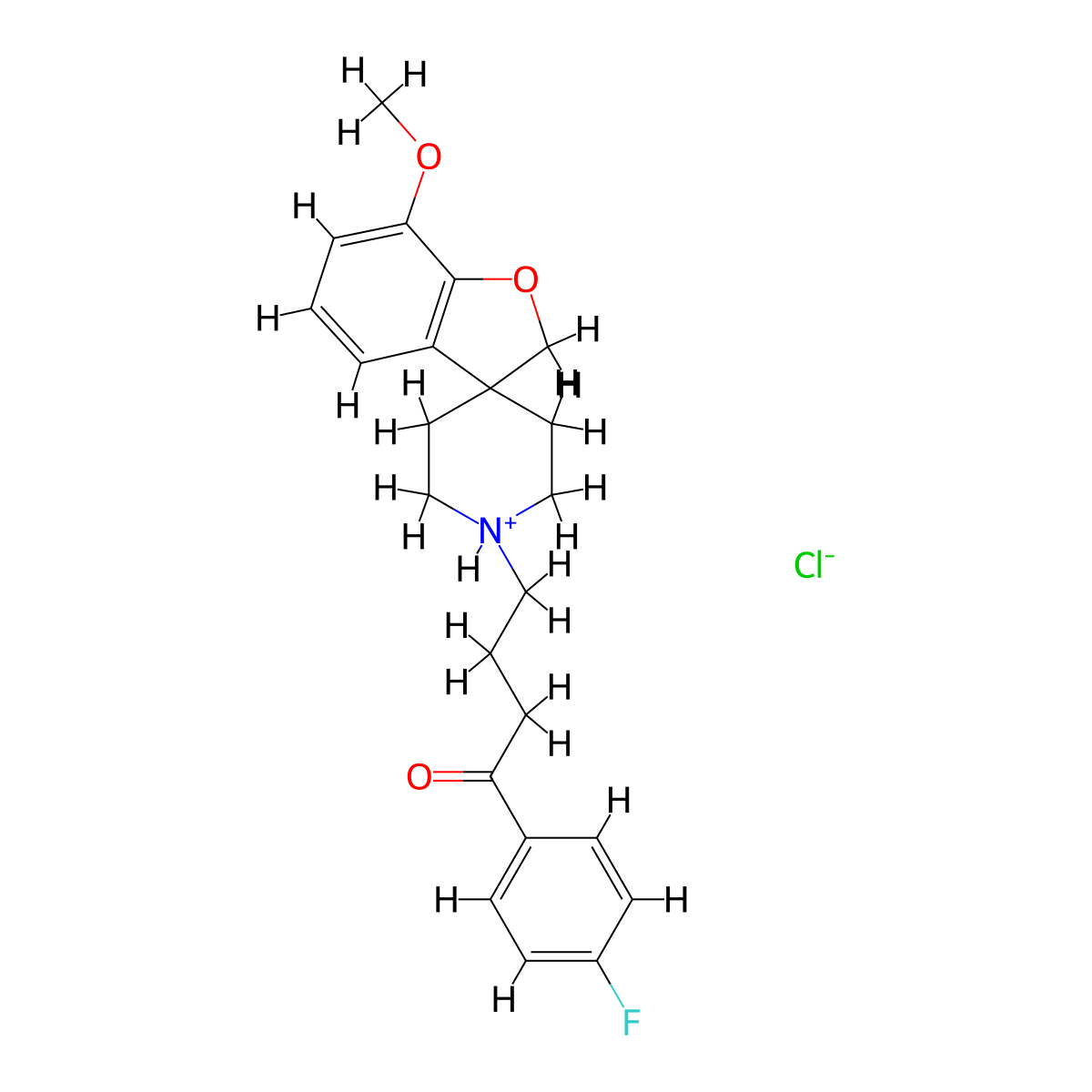 Butyrophenone, 4'-fluoro-4-(7-methoxyspiro(benzofuran-3(2H),4'-piperidin)-1'-yl)-, hydrochloride molecular structure, CAS 73962-18-2