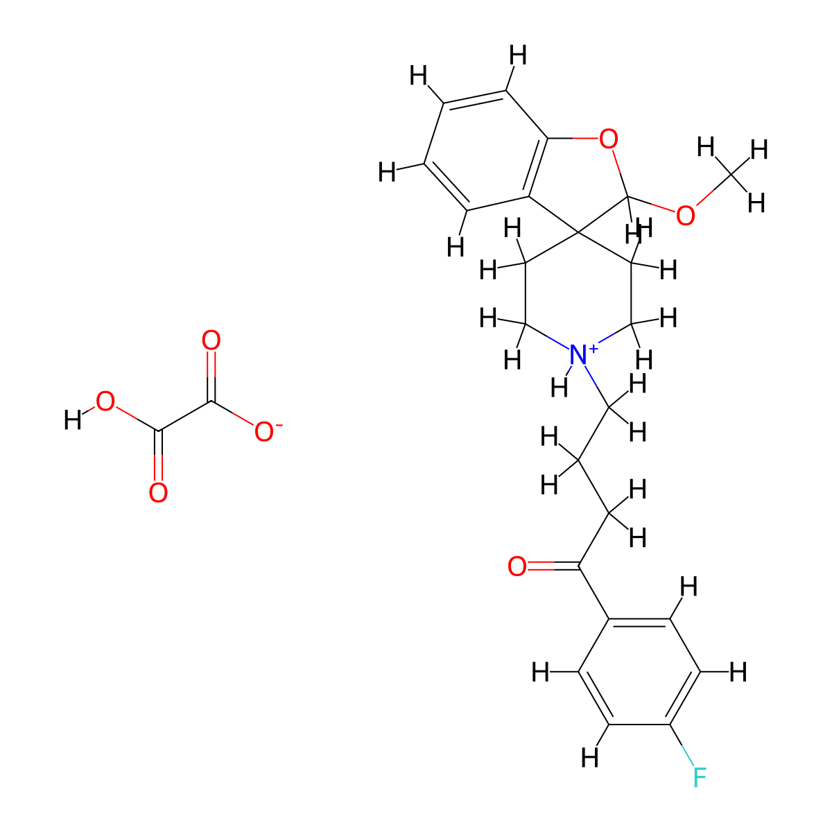 Butyrophenone, 4'-fluoro-4-(2-methoxyspiro(benzofuran-3(2H),4'-piperidin)-1'-yl)-, oxalate, hemihydrate molecular structure, CAS 73962-22-8