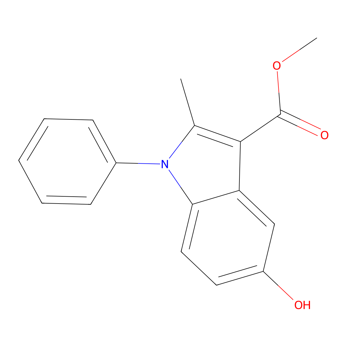 methyl 5-hydroxy-2-methyl-1-phenyl-1H-indole-3-carboxylate molecular structure, CAS 73967-76-7