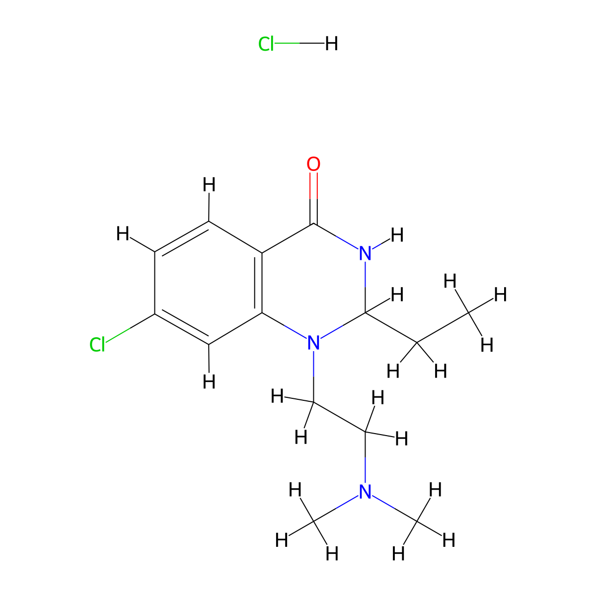 4(1H)-Quinazolinone, 2,3-dihydro-7-chloro-1-(2-(dimethylamino)ethyl)-2-ethyl-, hydrochloride molecular structure, CAS 73987-25-4