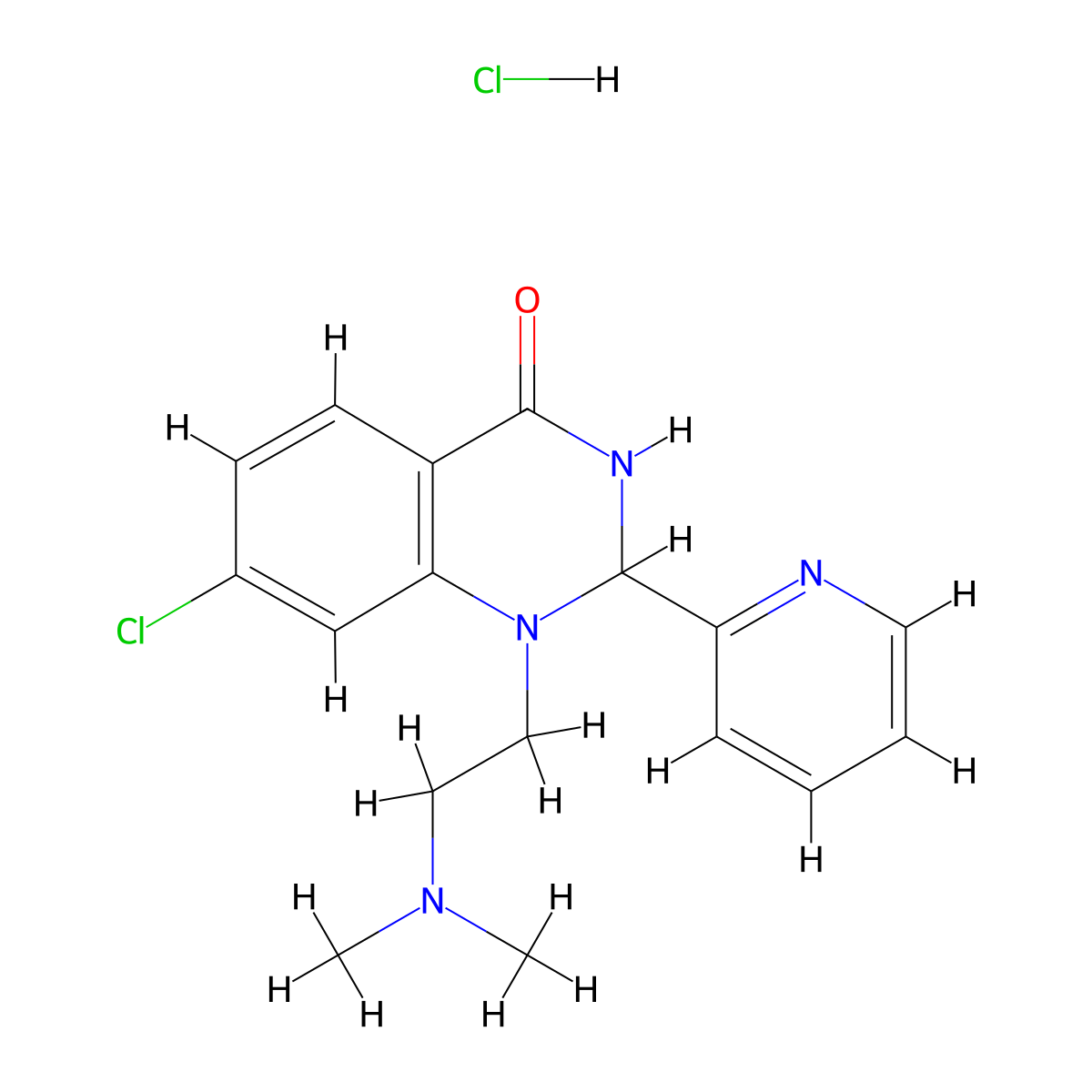 4(1H)-Quinazolinone, 2,3-dihydro-7-chloro-1-(2-(dimethylamino)ethyl)-2-(2-pyridyl)-, hydrochloride molecular structure, CAS 73987-27-6
