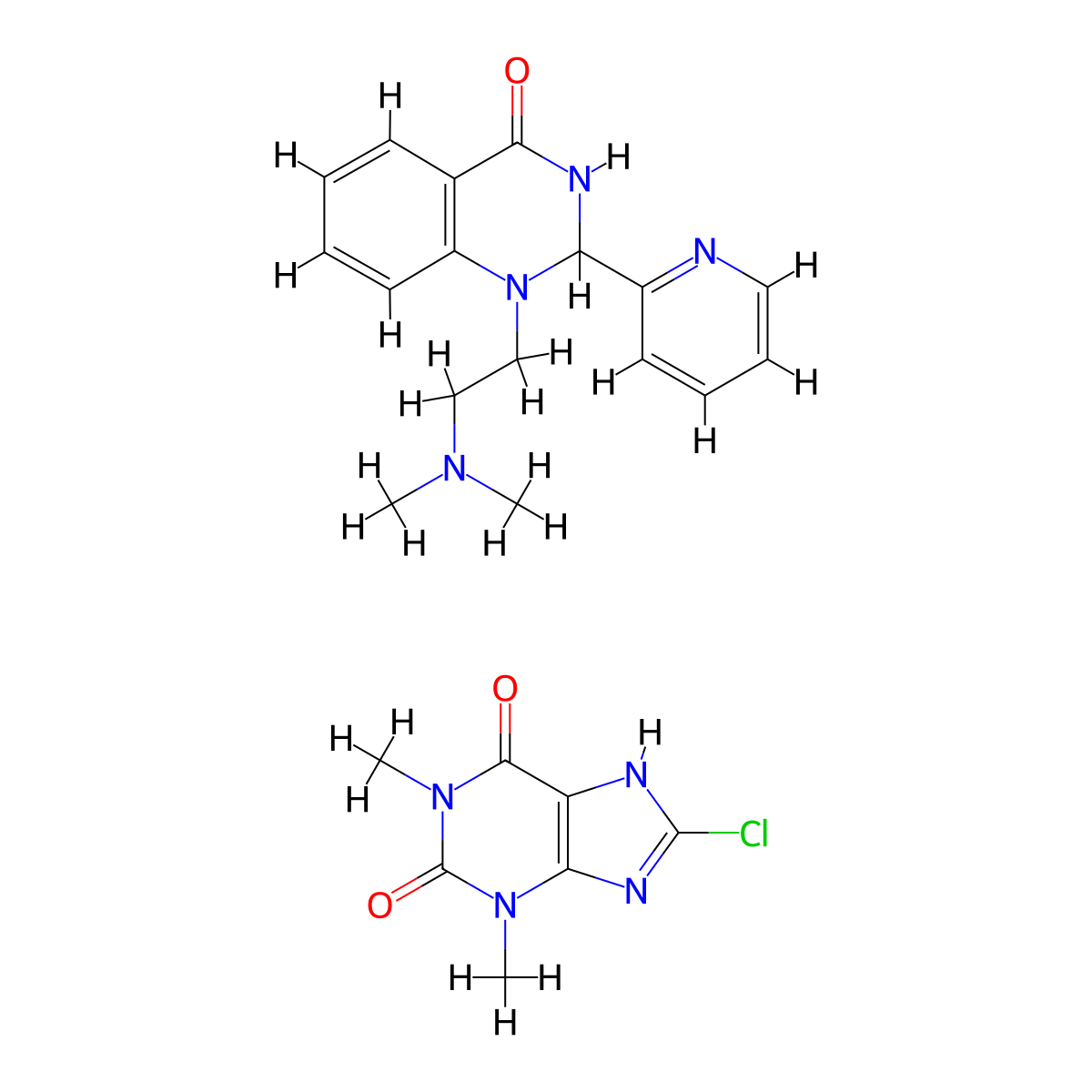 4(1H)-Quinazolinone, 2,3-dihydro-1-(2-(dimethylamino)ethyl)-2-(2-pyridyl)-, 8-chlortheophyllinate molecular structure, CAS 73987-30-1