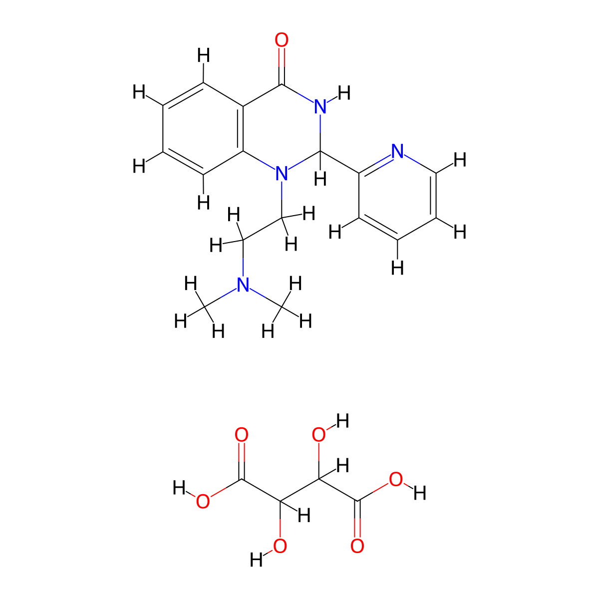 4(1H)-Quinazolinone, 2,3-dihydro-1-(2-(dimethylamino)ethyl)-2-(2-pyridyl)-, tartrate molecular structure, CAS 73987-31-2