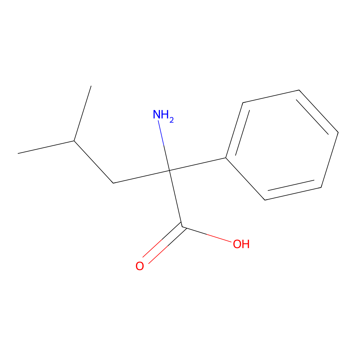 2-Amino-4-methyl-2-phenylpentanoic acid molecular structure, CAS 7399-38-4
