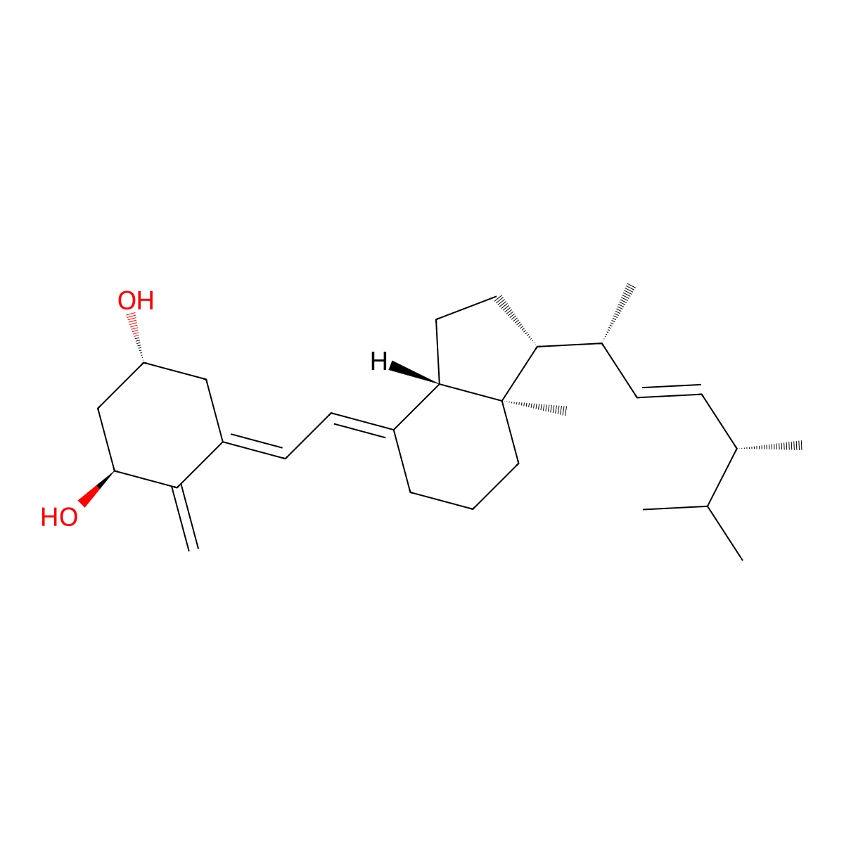 9,10-Secoergosta-5,7,10(19),22-tetraene-1,3-diol, (1alpha,3beta,5E,7E,22E)- molecular structure, CAS 74007-20-8