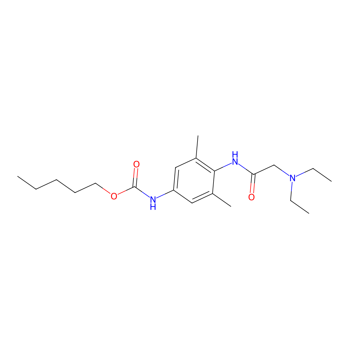 Pentyl 4-(((diethylamino)acetyl)amino)-3,5-dimethylphenylcarbamate molecular structure, CAS 7401-51-6