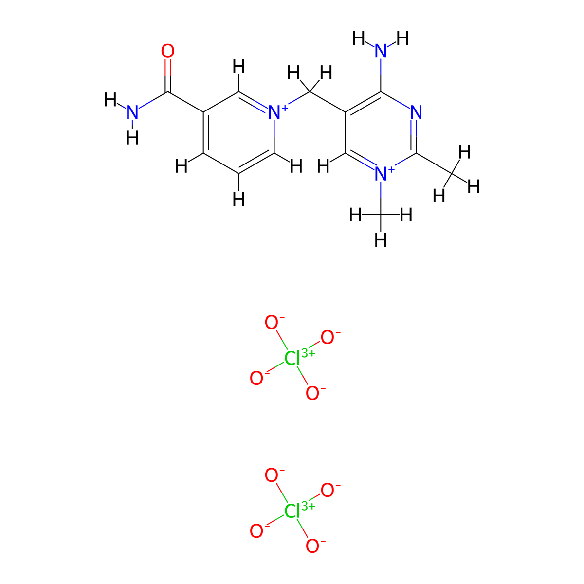 1-[(4-Amino-1,2-dimethylpyrimidin-1-ium-5-yl)methyl]-3-carbamoylpyridin-1-ium diperchlorate molecular structure, CAS 74017-48-4