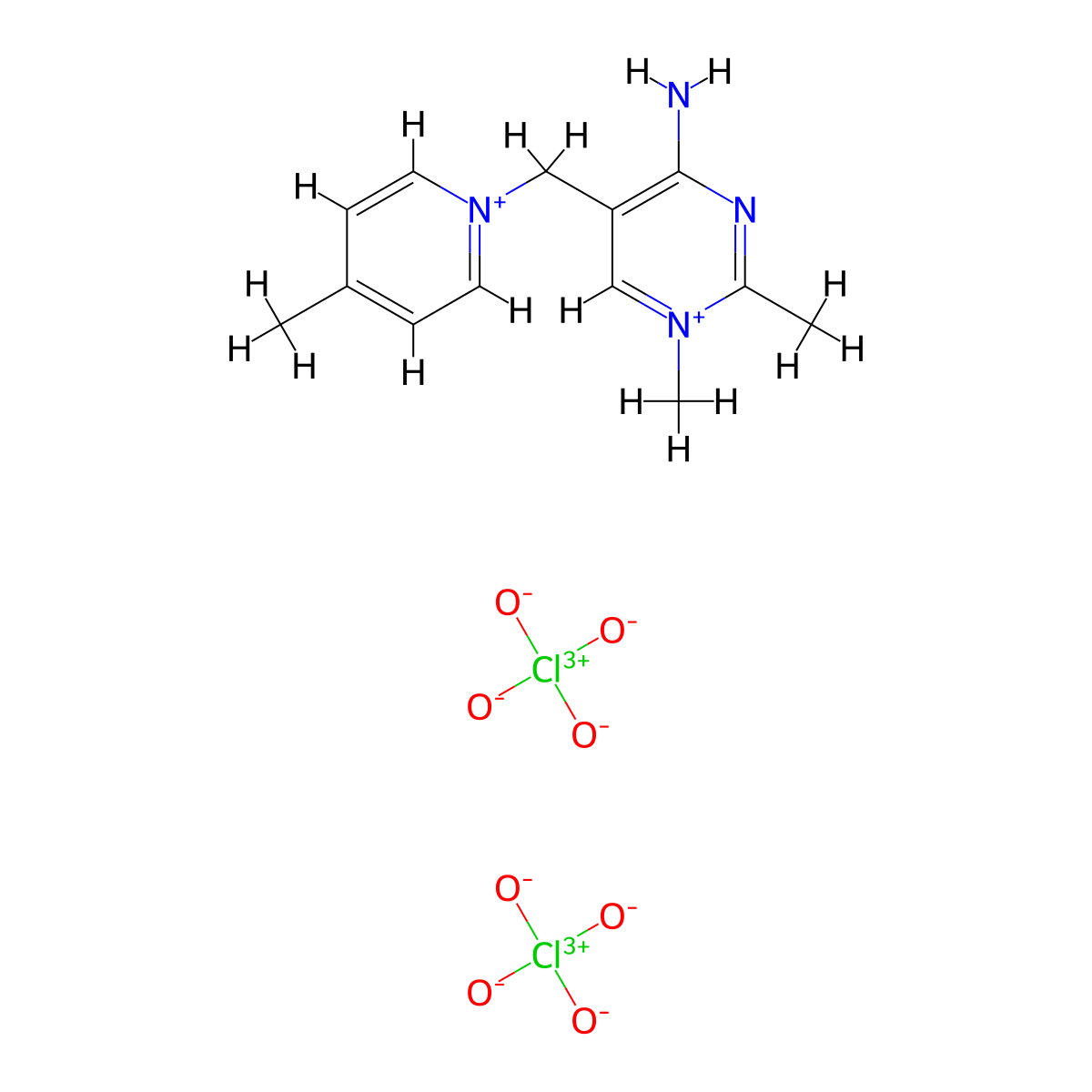 4-Amino-1,2-dimethyl-5-[(4-methylpyridin-1-ium-1-yl)methyl]pyrimidin-1-ium diperchlorate molecular structure, CAS 74017-52-0
