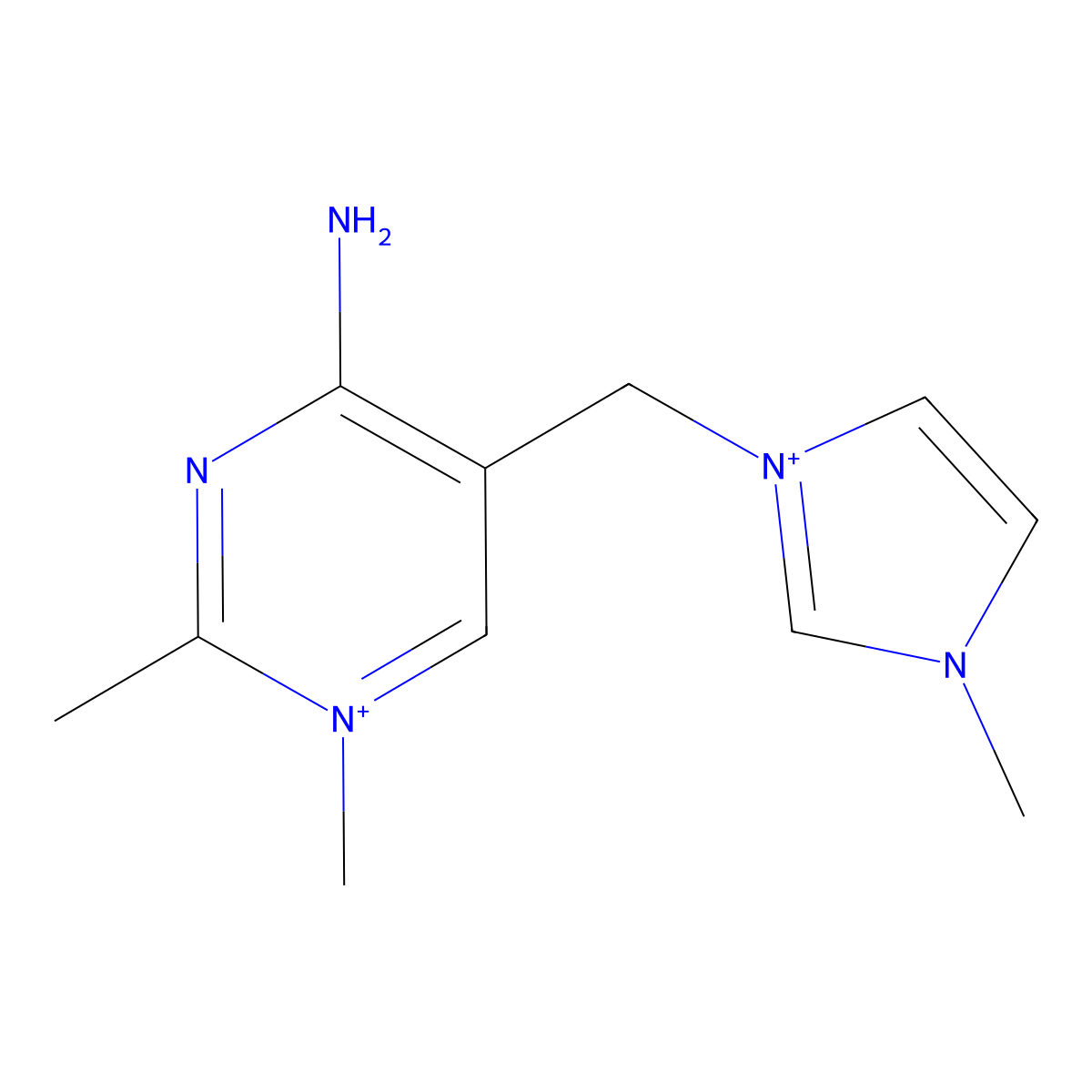 4-Amino-1,2-dimethyl-5-((1-methyl-1H-imidazol-3-ium-3-yl)methyl)pyrimidin-1-ium molecular structure, CAS 74017-55-3