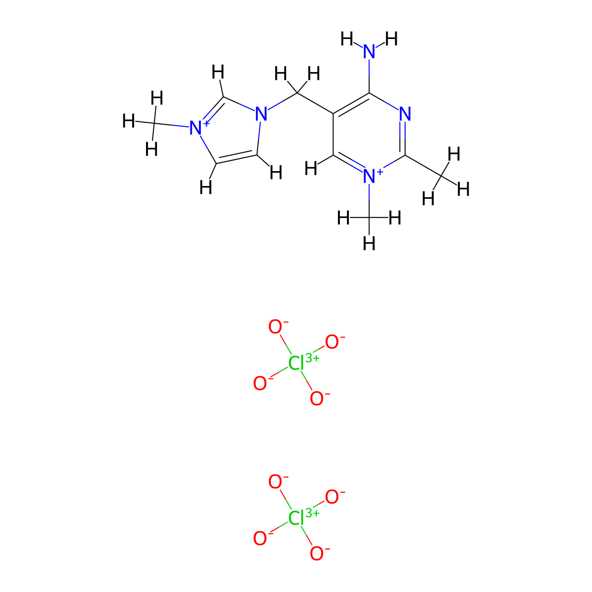 4-Amino-1,2-dimethyl-5-[(1-methyl-1H-imidazol-3-ium-3-yl)methyl]pyrimidin-1-ium diperchlorate molecular structure, CAS 74017-56-4