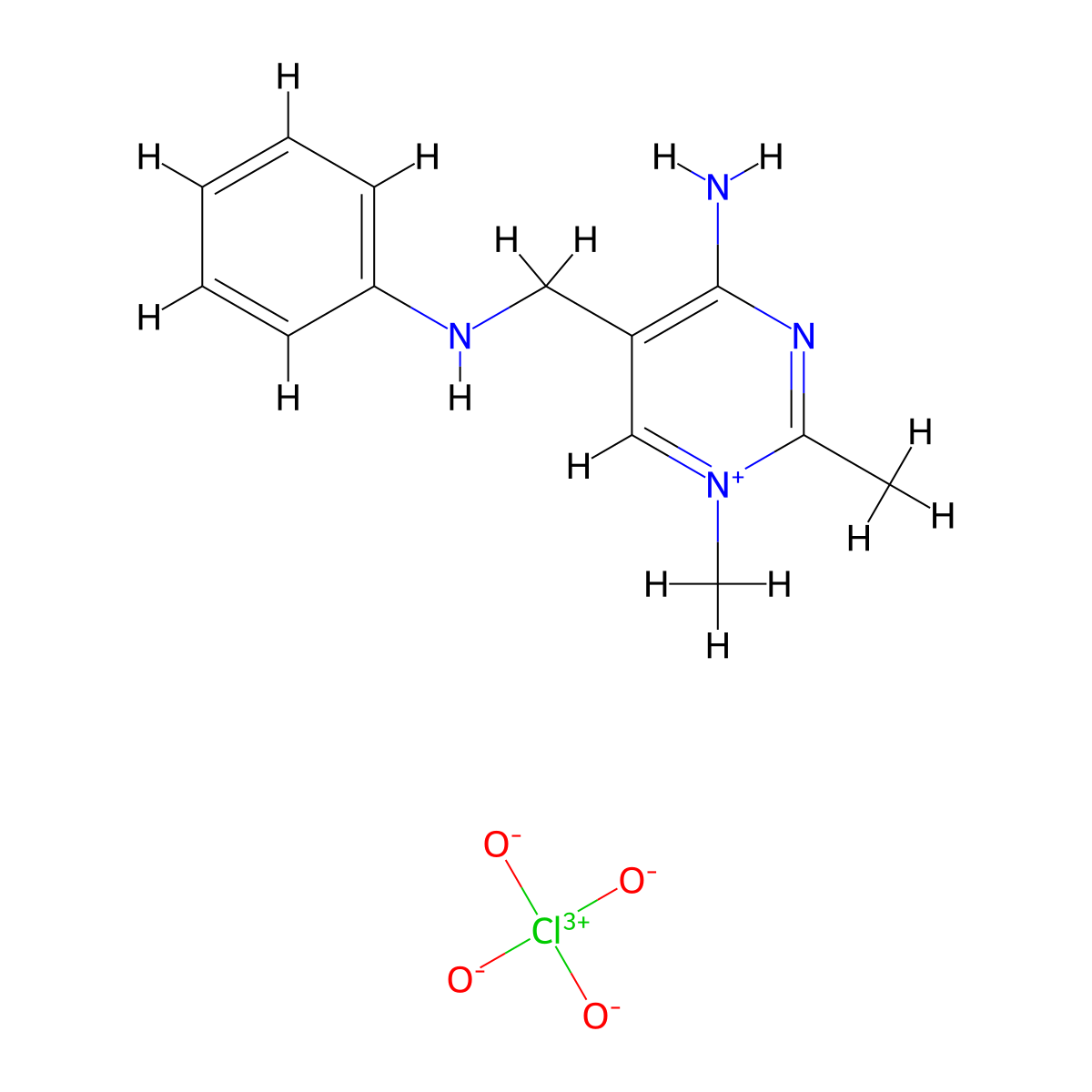 4-Amino-1,2-dimethyl-5-[(phenylamino)methyl]pyrimidin-1-ium perchlorate molecular structure, CAS 74017-68-8
