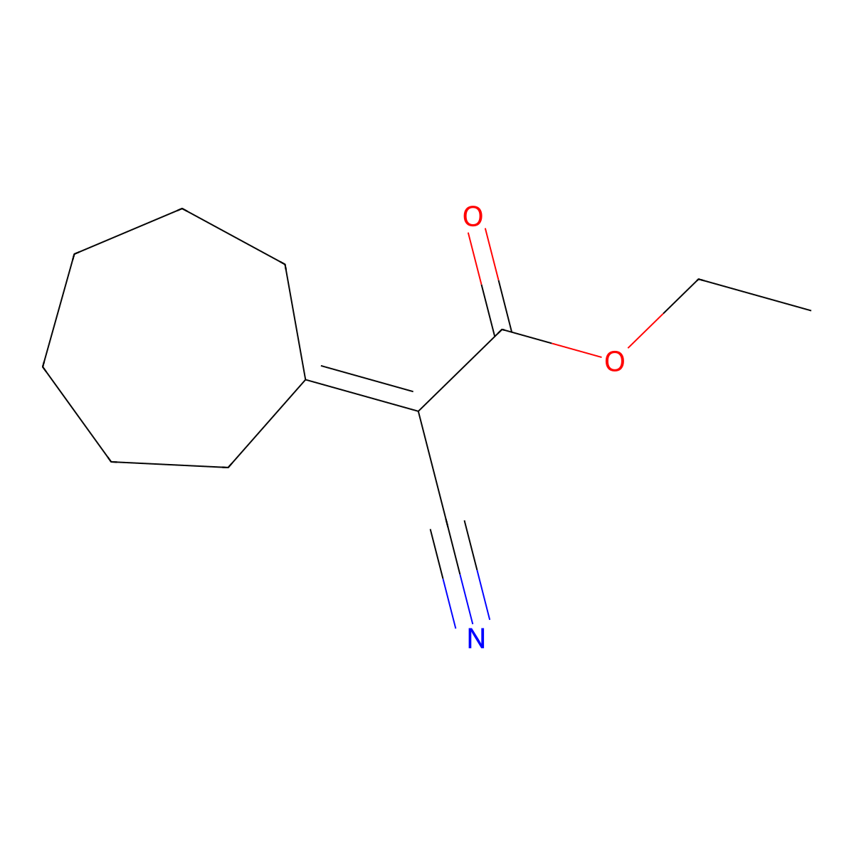 Ethyl cyanocycloheptylideneacetate molecular structure, CAS 7402-61-1