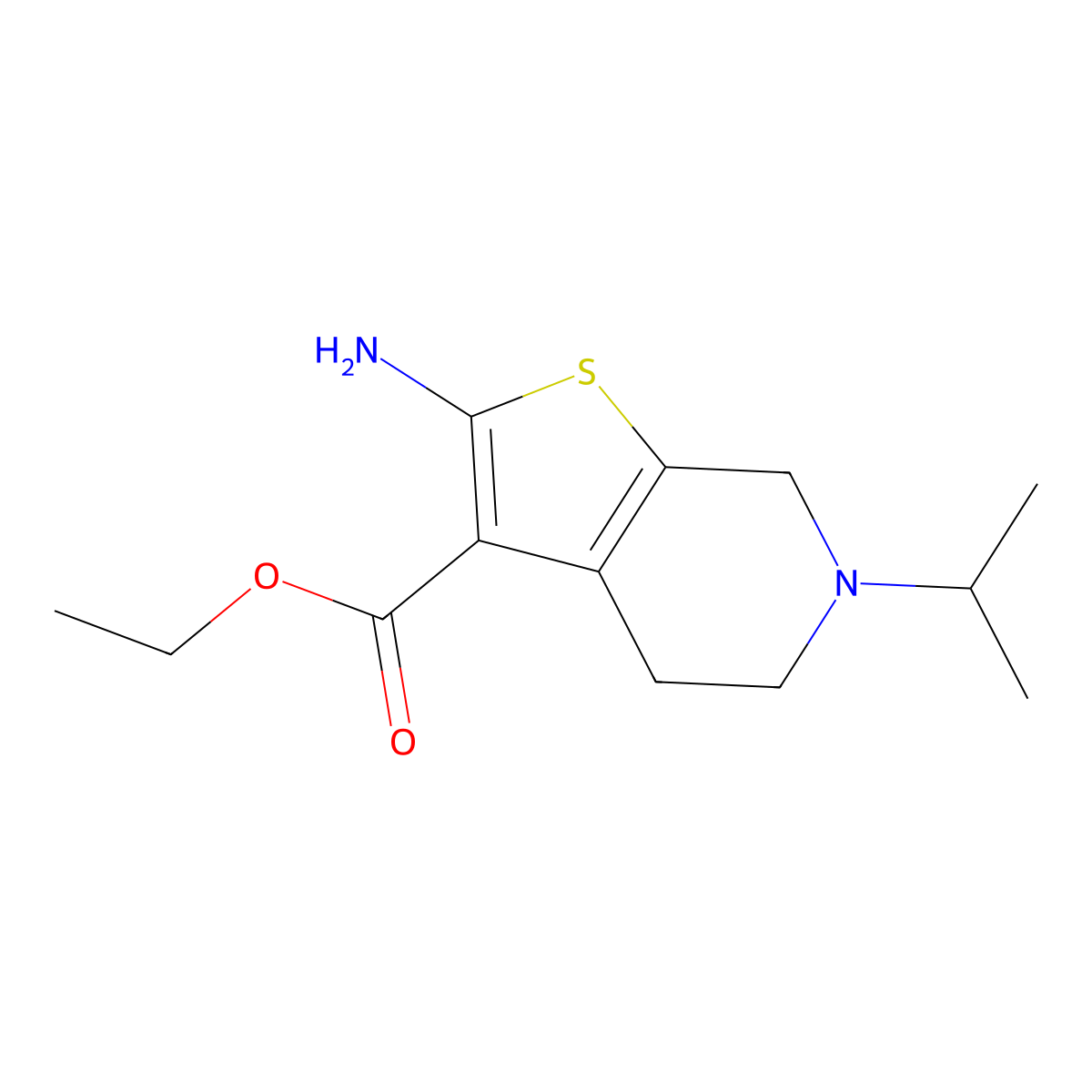 ethyl 2-amino-6-(propan-2-yl)-4H,5H,6H,7H-thieno[2,3-c]pyridine-3-carboxylate molecular structure, CAS 74022-33-6