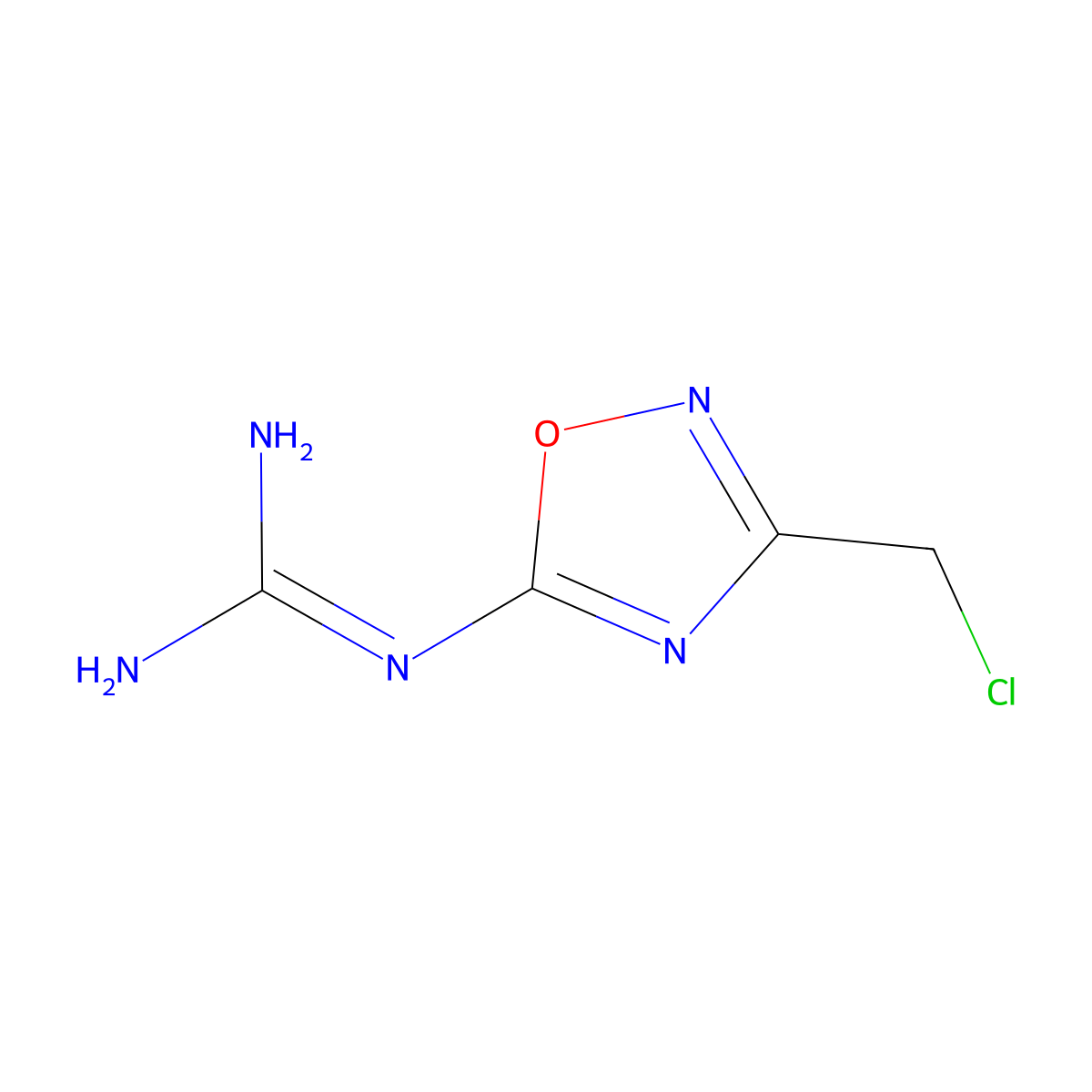 N-[3-(chloromethyl)-1,2,4-oxadiazol-5-yl]guanidine molecular structure, CAS 74025-73-3
