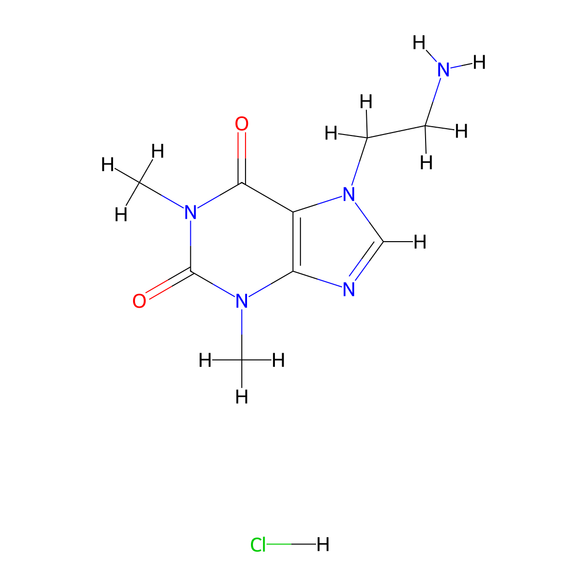 7-(2-Aminoethyl)-3,7-dihydro-1,3-dimethyl-1H-purine-2,6-dione hydrochloride molecular structure, CAS 74039-63-7
