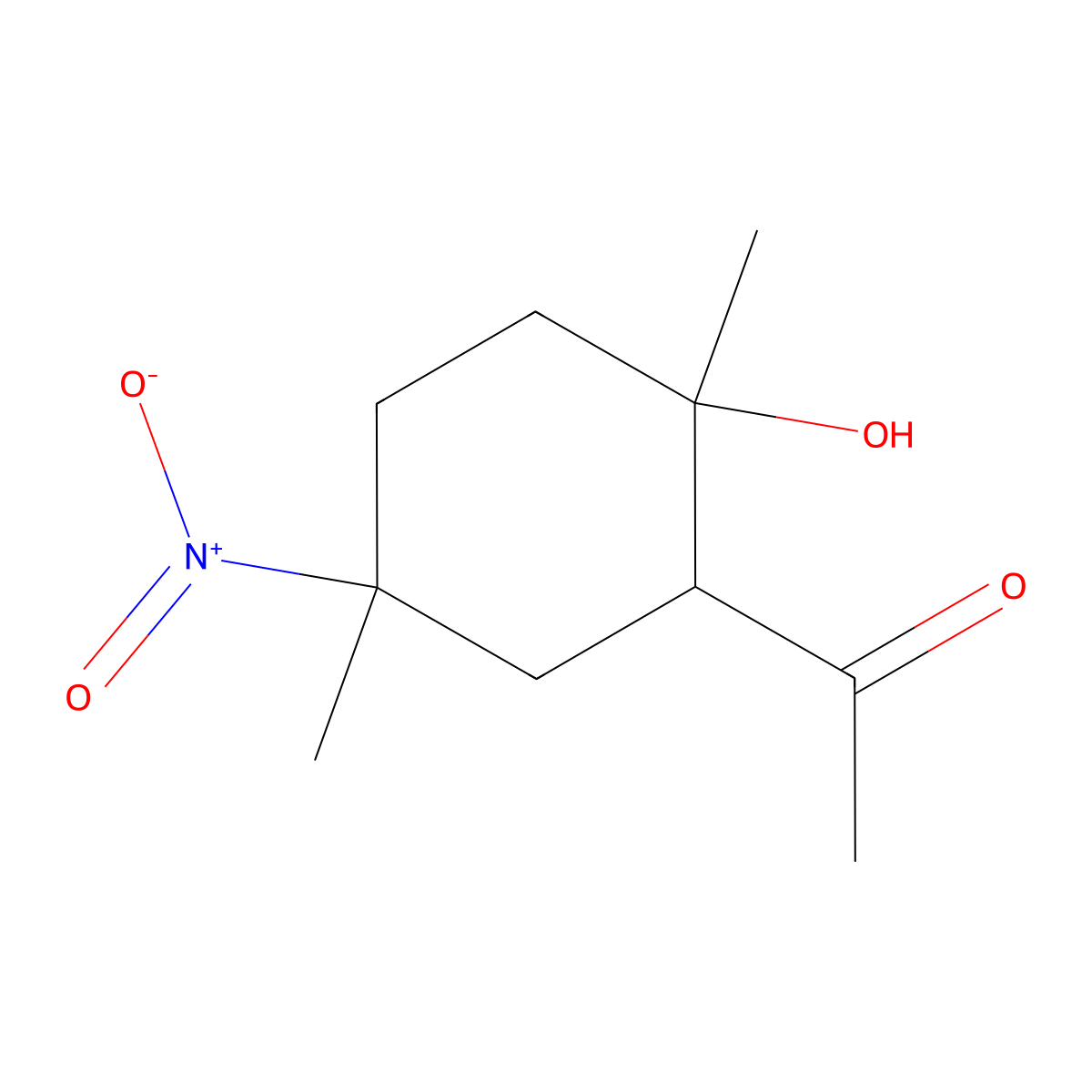 1-(2-Hydroxy-2,5-dimethyl-5-nitrocyclohexyl)ethan-1-one molecular structure, CAS 7404-77-5