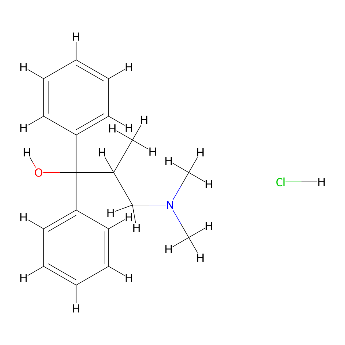 Benzenemethanol, alpha-(2-(dimethylamino)-1-methylethyl)-alpha-phenyl-, hydrochloride molecular structure, CAS 7405-15-4