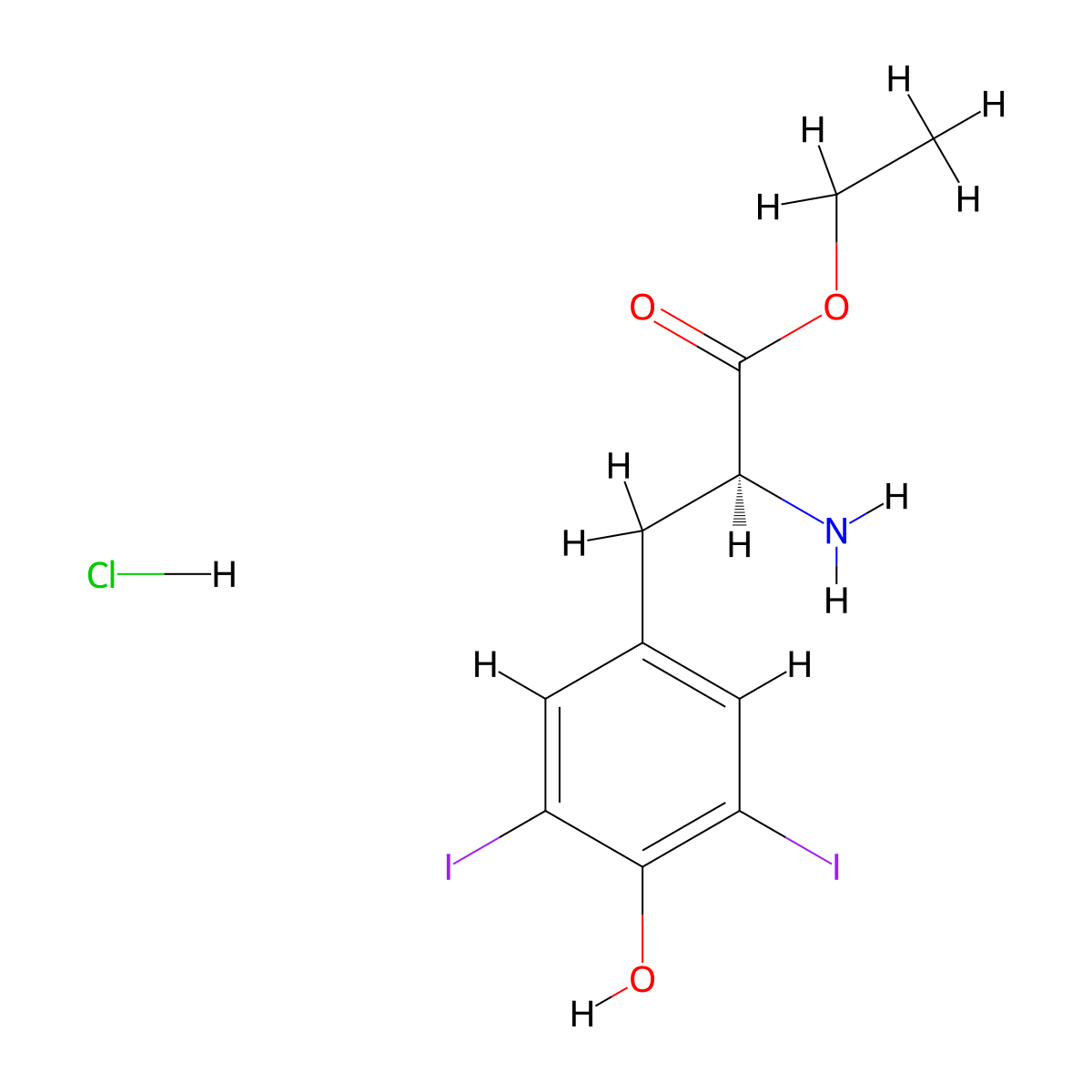 L-3,5-Diiodotyrosine ethyl ester HCl molecular structure, CAS 74051-47-1