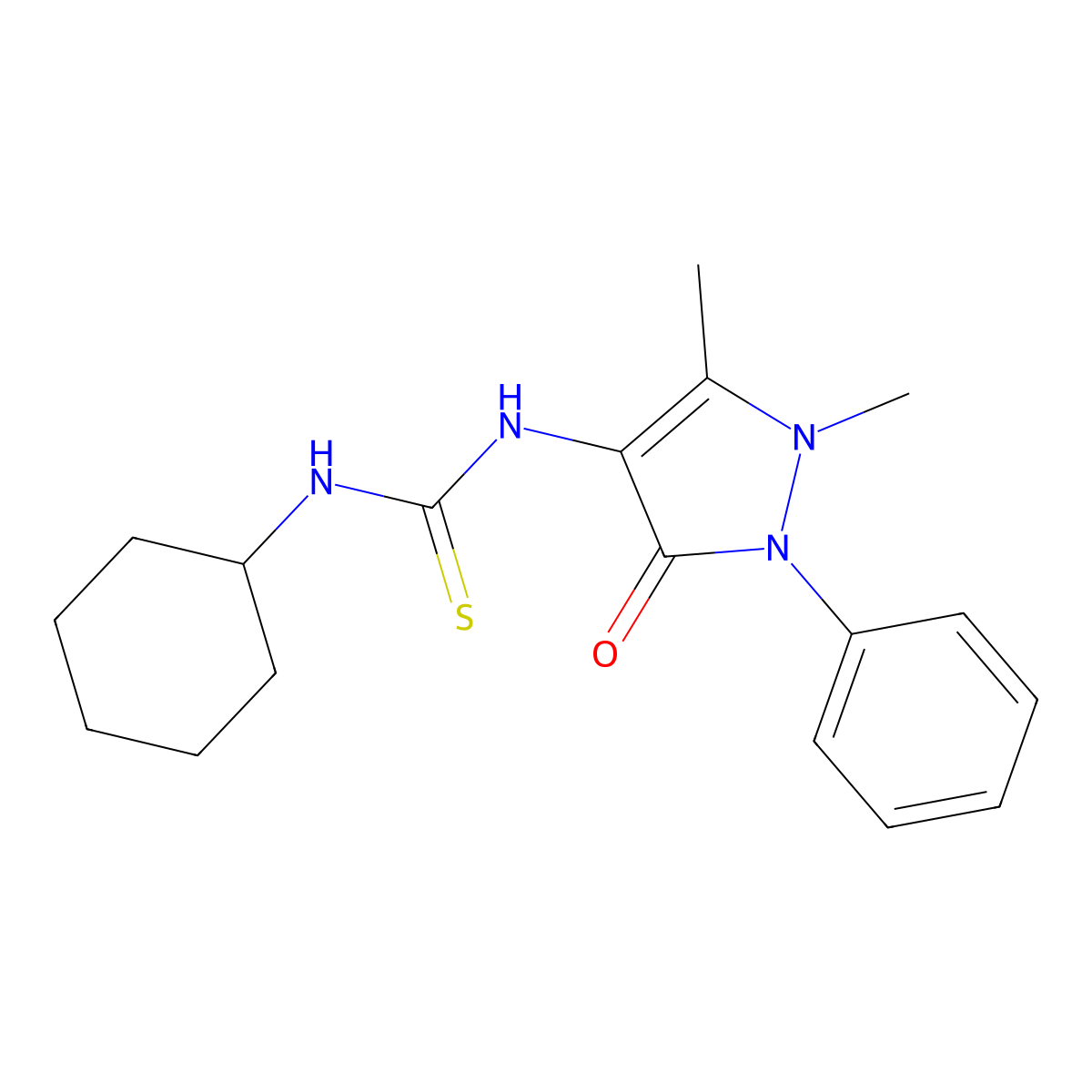 Urea, 3-(4-antipyrinyl)-1-cyclohexyl-2-thio- molecular structure, CAS 74051-60-8