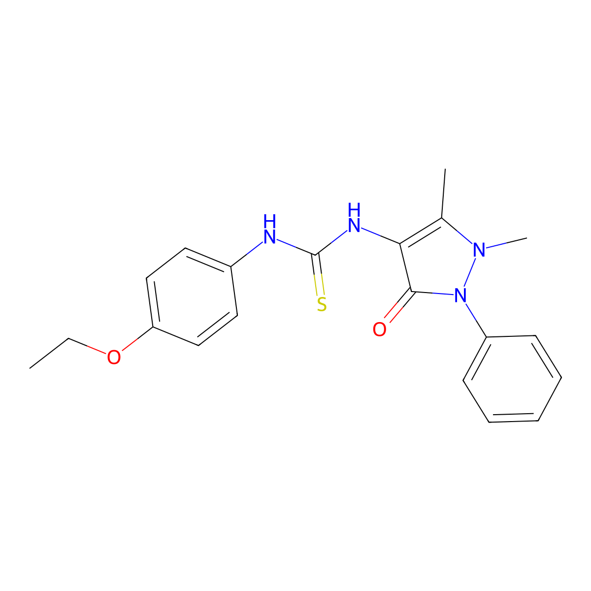 Urea, 3-(4-antipyrinyl)-1-(p-ethoxyphenyl)-2-thio- molecular structure, CAS 74051-62-0