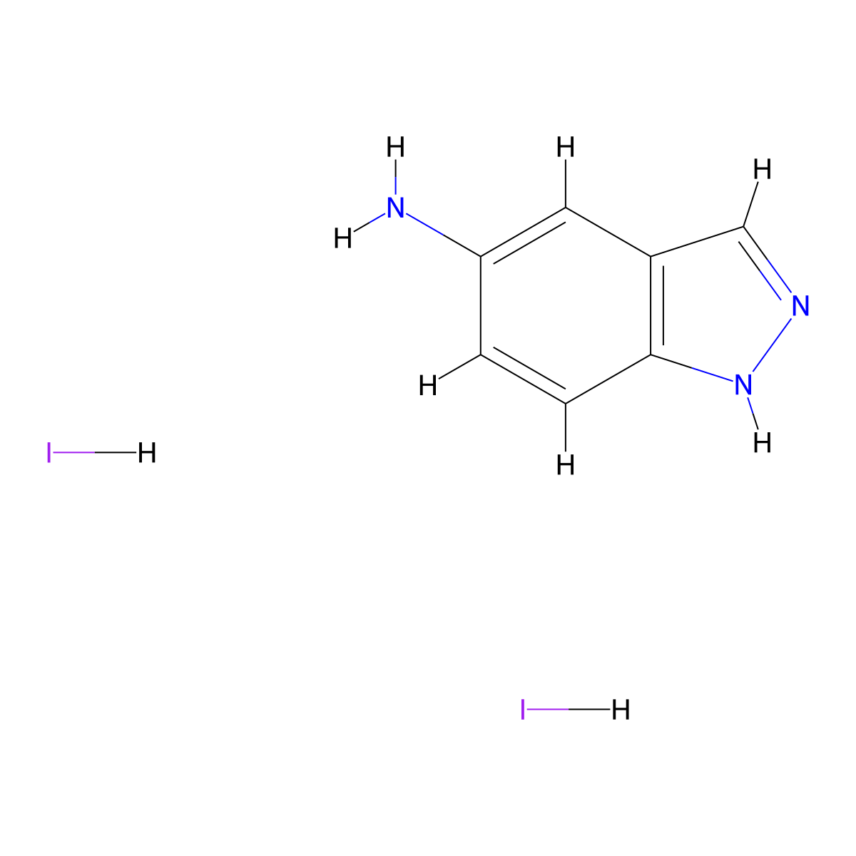 1H-Indazol-6-amine, dihydriodide molecular structure, CAS 74051-73-3