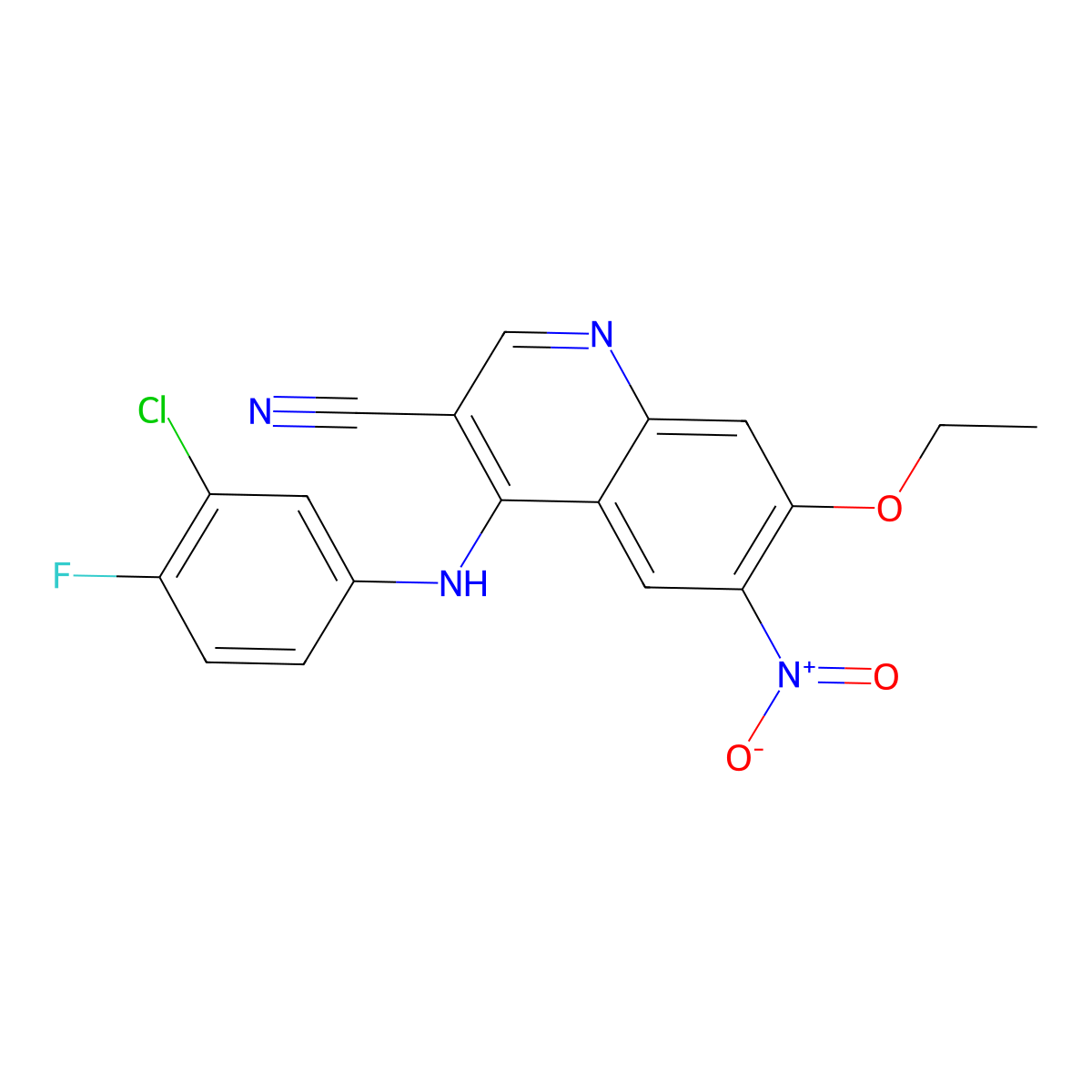 4-(3-Chloro-4-fluoroanilino)-3-cyano-7-ethyloxy-6-nitroquinoline molecular structure, CAS 740791-06-4