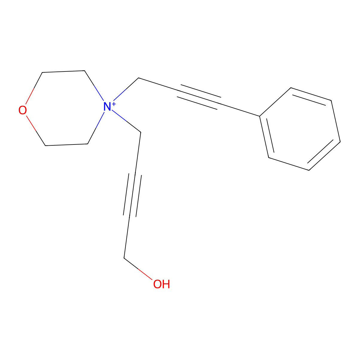 4-(4-Hydroxybut-2-yn-1-yl)-4-(3-phenylprop-2-yn-1-yl)morpholin-4-ium molecular structure, CAS 740797-48-2