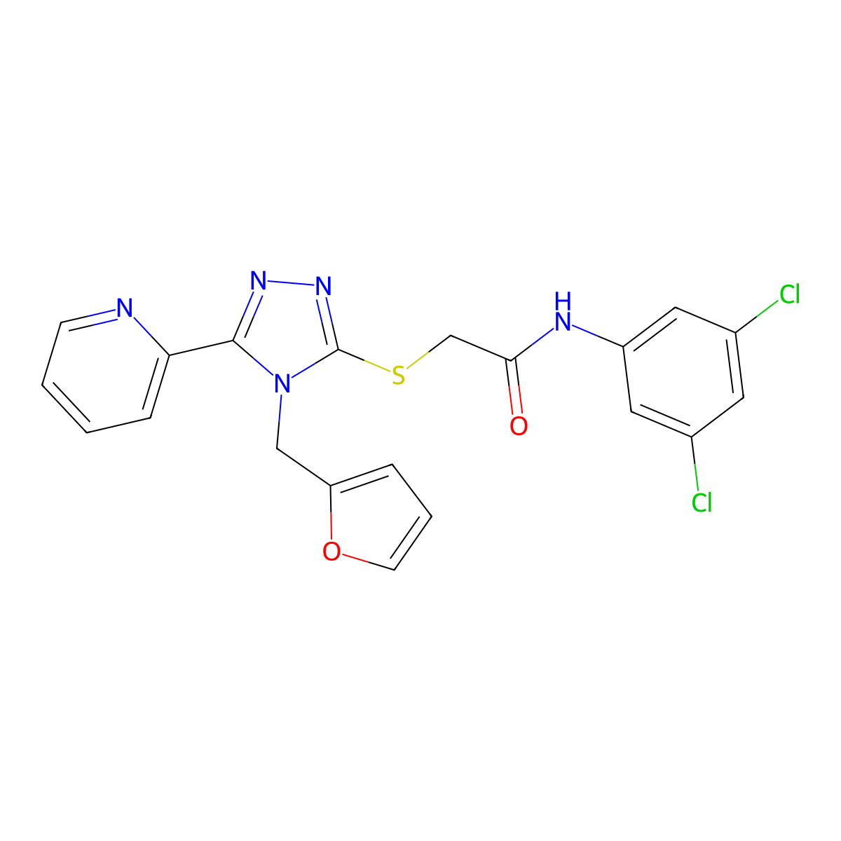 N-(3,5-dichlorophenyl)-2-{[4-(furan-2-ylmethyl)-5-(pyridin-2-yl)-4H-1,2,4-triazol-3-yl]sulfanyl}acetamide molecular structure, CAS 740813-68-7