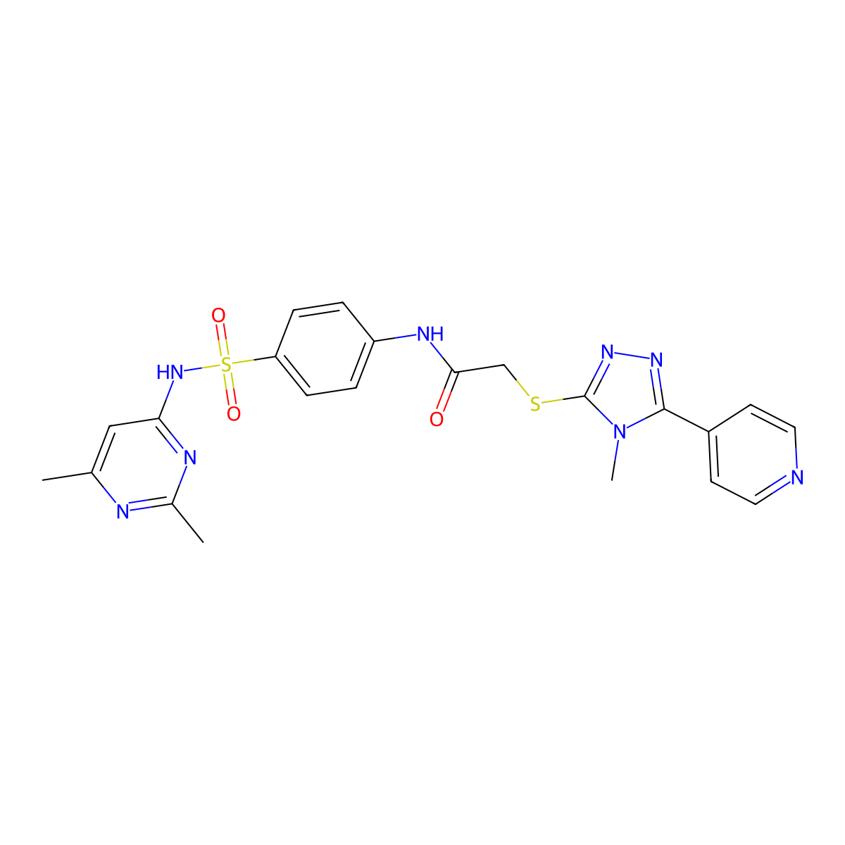 N-{4-[(2,6-dimethylpyrimidin-4-yl)sulfamoyl]phenyl}-2-{[4-methyl-5-(pyridin-4-yl)-4H-1,2,4-triazol-3-yl]sulfanyl}acetamide molecular structure, CAS 740838-15-7