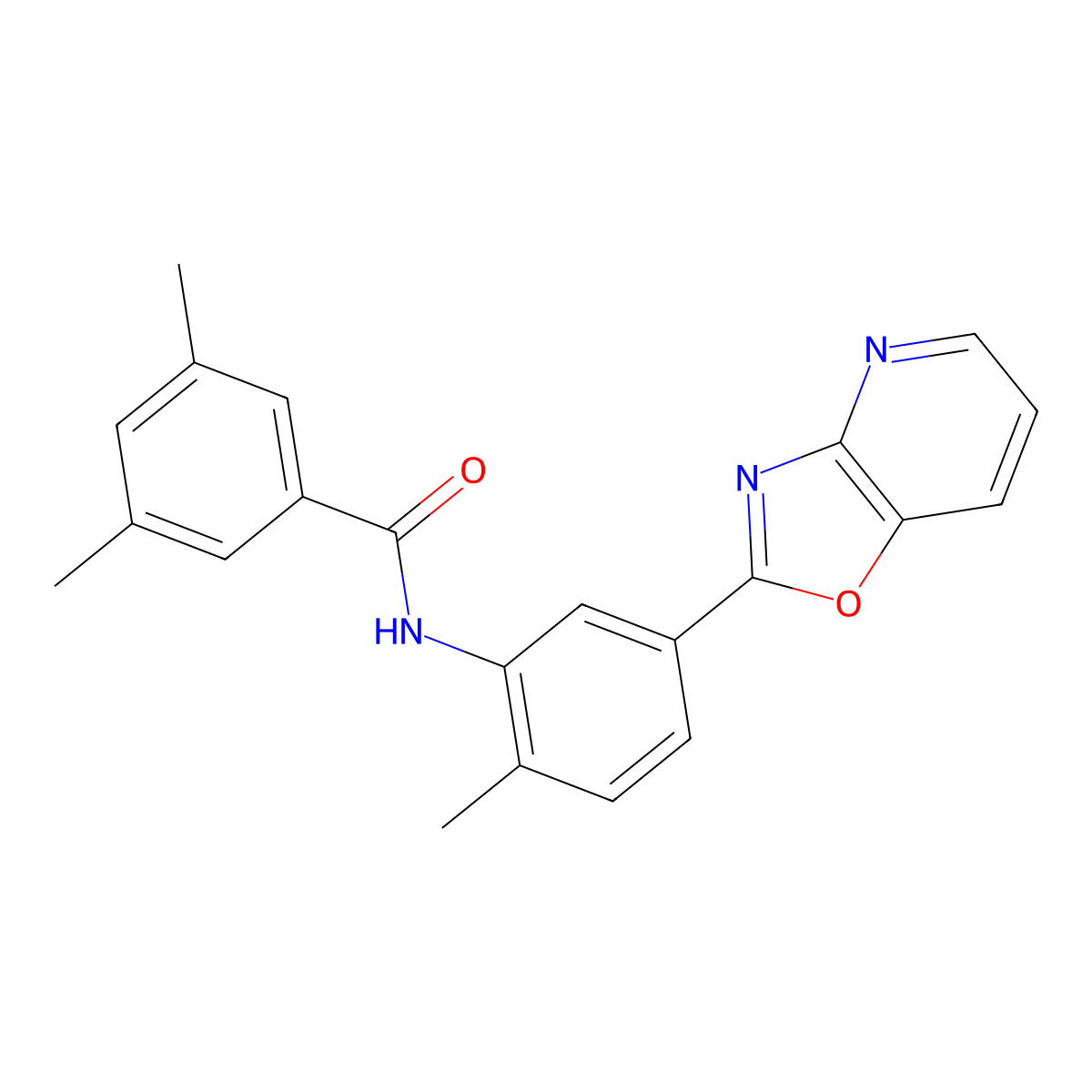 3,5-dimethyl-N-[2-methyl-5-([1,3]oxazolo[4,5-b]pyridin-2-yl)phenyl]benzamide molecular structure, CAS 740838-45-3