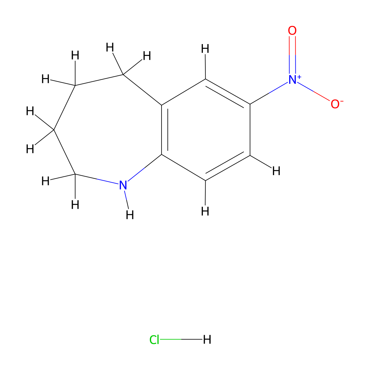 7-nitro-2,3,4,5-tetrahydro-1H-benzo[b]azepine hydrochloride molecular structure, CAS 740842-79-9
