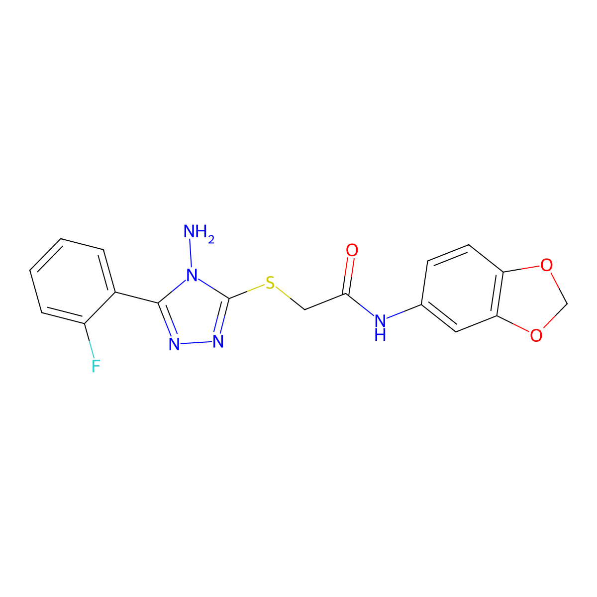2-{[4-amino-5-(2-fluorophenyl)-4H-1,2,4-triazol-3-yl]sulfanyl}-N-(1,3-benzodioxol-5-yl)acetamide molecular structure, CAS 740858-79-1