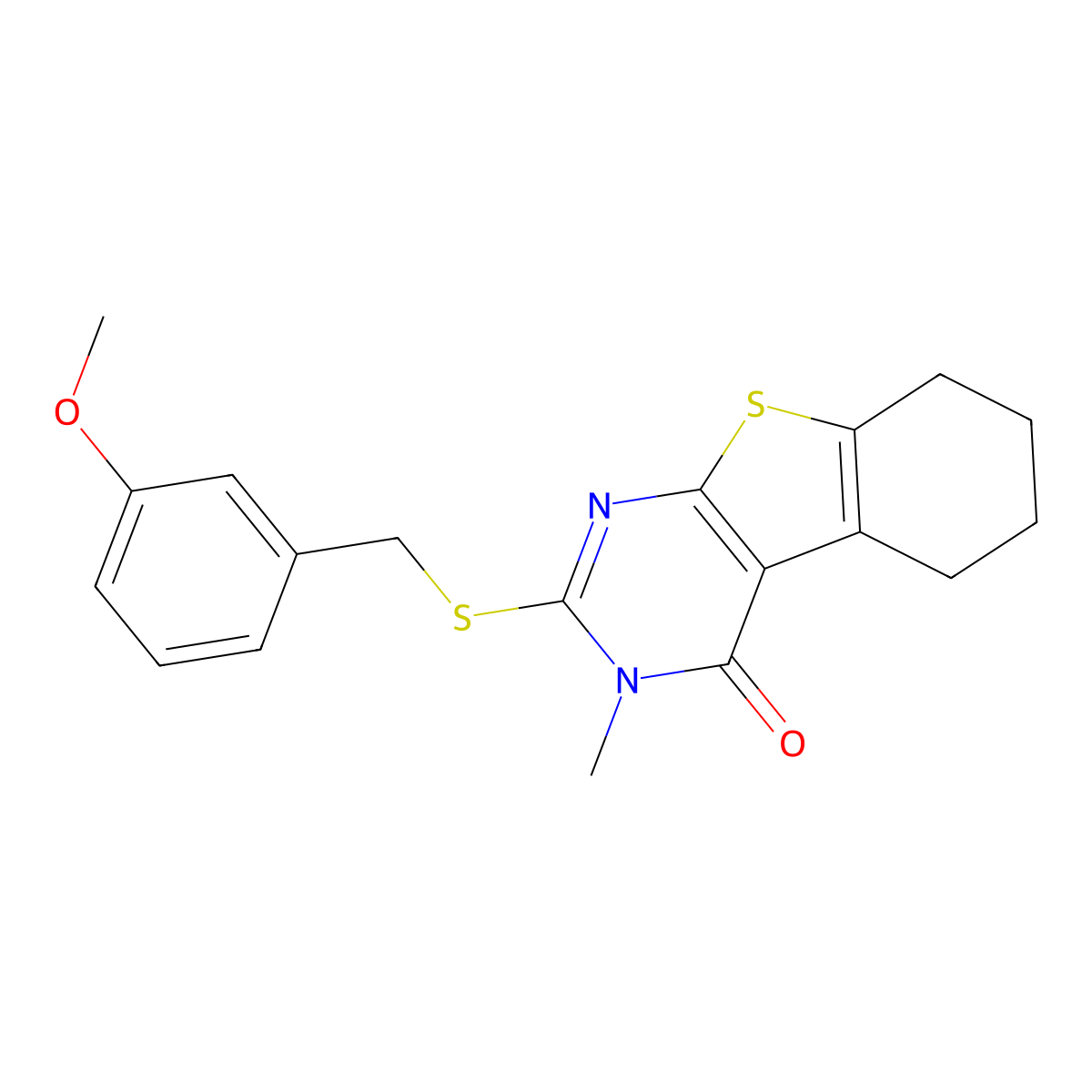 2-[(3-methoxybenzyl)sulfanyl]-3-methyl-5,6,7,8-tetrahydro[1]benzothieno[2,3-d]pyrimidin-4(3H)-one molecular structure, CAS 740858-83-7
