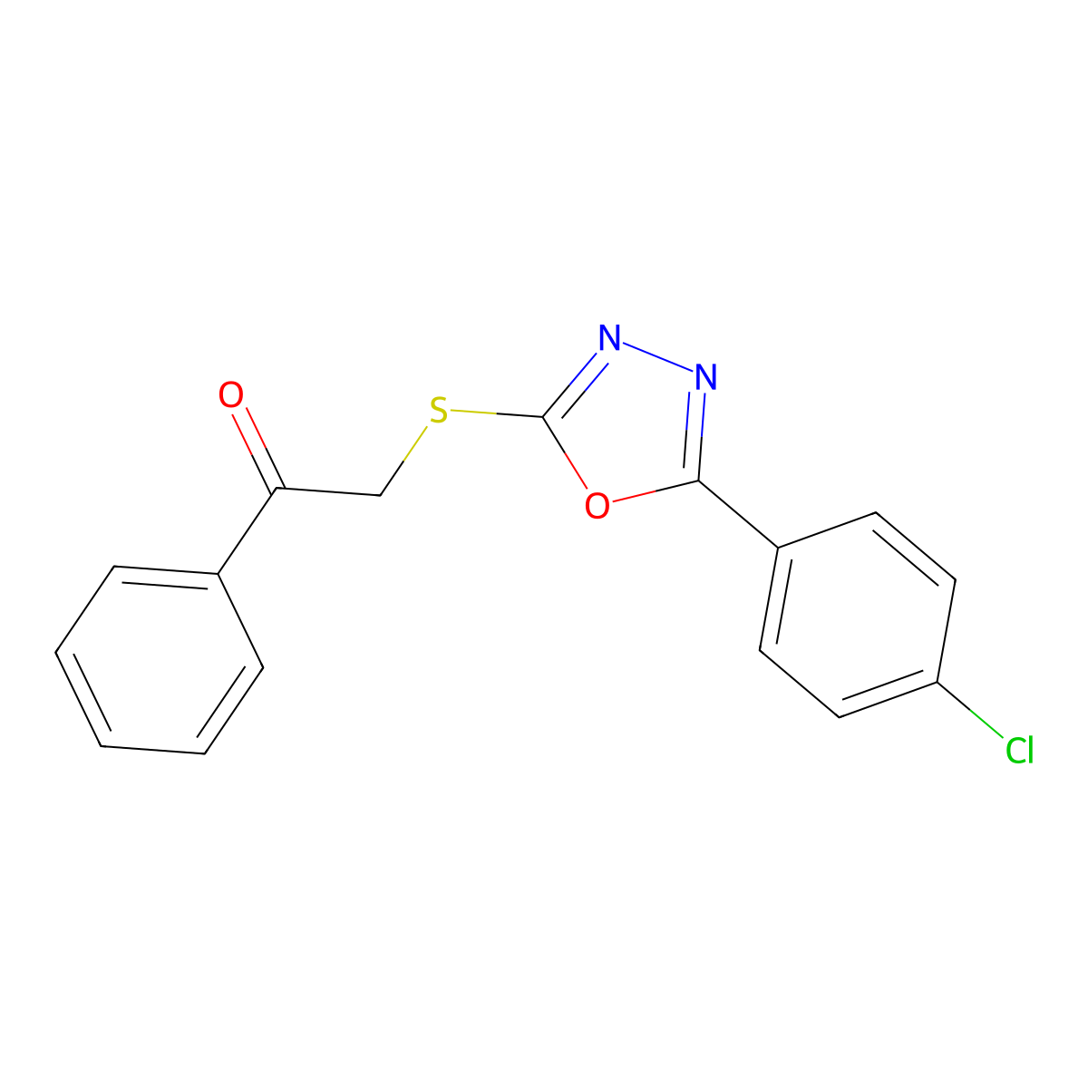 2-((5-(4-Chlorophenyl)-1,3,4-oxadiazol-2-yl)thio)-1-phenylethanone molecular structure, CAS 74087-97-1