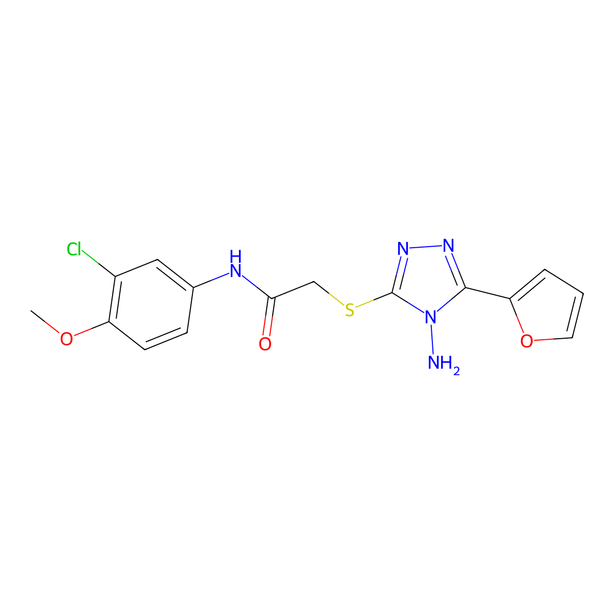 2-(4-amino-5-(2-furyl)(1,2,4-triazol-3-ylthio))-N-(3-chloro-4-methoxyphenyl)ac etamide molecular structure, CAS 740871-38-9