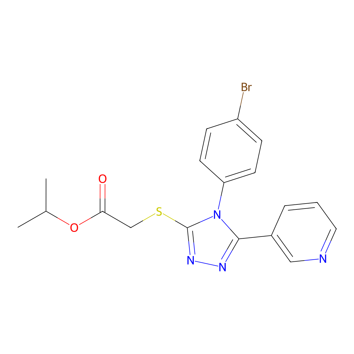Isopropyl ((4-(4-bromophenyl)-5-(3-pyridinyl)-4H-1,2,4-triazol-3-YL)thio)acetate molecular structure, CAS 740871-54-9