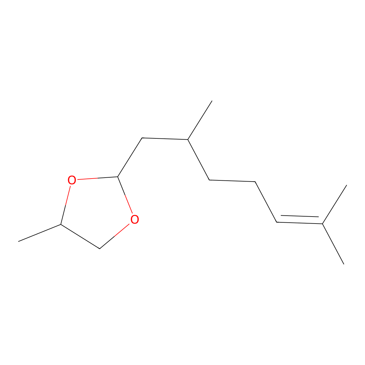 1,3-Dioxolane, 2-(2,6-dimethyl-5-heptenyl)-4-methyl- molecular structure, CAS 74094-64-7