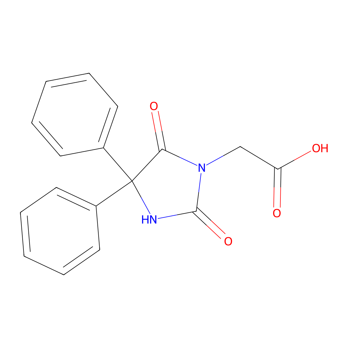 (2,5-Dioxo-4,4-diphenylimidazolidin-1-yl)acetic acid molecular structure, CAS 741-28-6