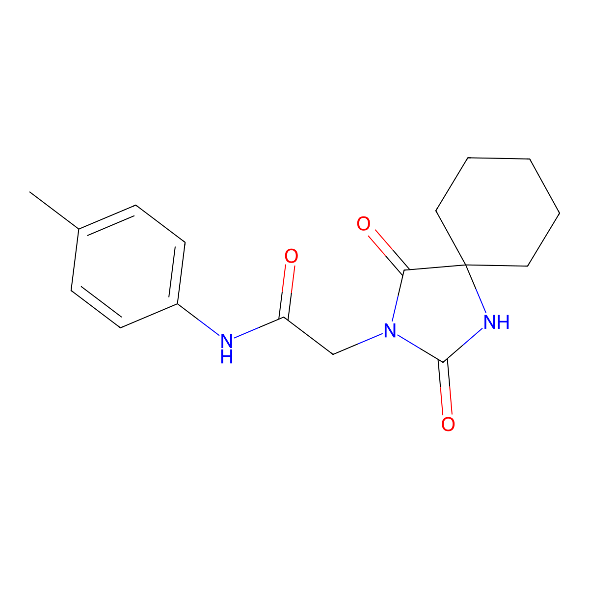 2-(2,4-dioxo-1,3-diazaspiro[4.5]dec-3-yl)-N-(4-methylphenyl)acetamide molecular structure, CAS 741-46-8