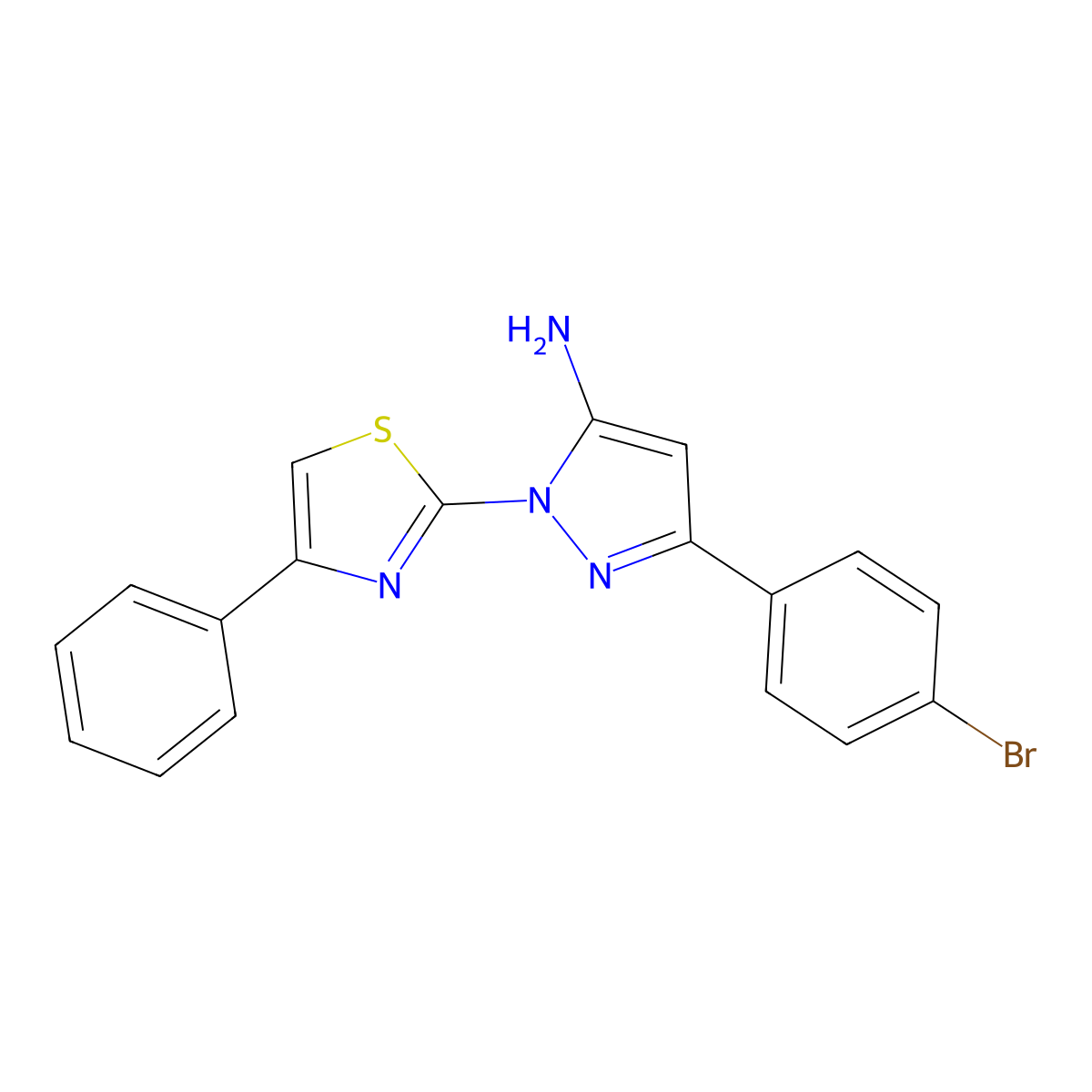 1H-Pyrazol-5-amine, 3-(4-bromophenyl)-1-(4-phenyl-2-thiazolyl)- molecular structure, CAS 74101-11-4