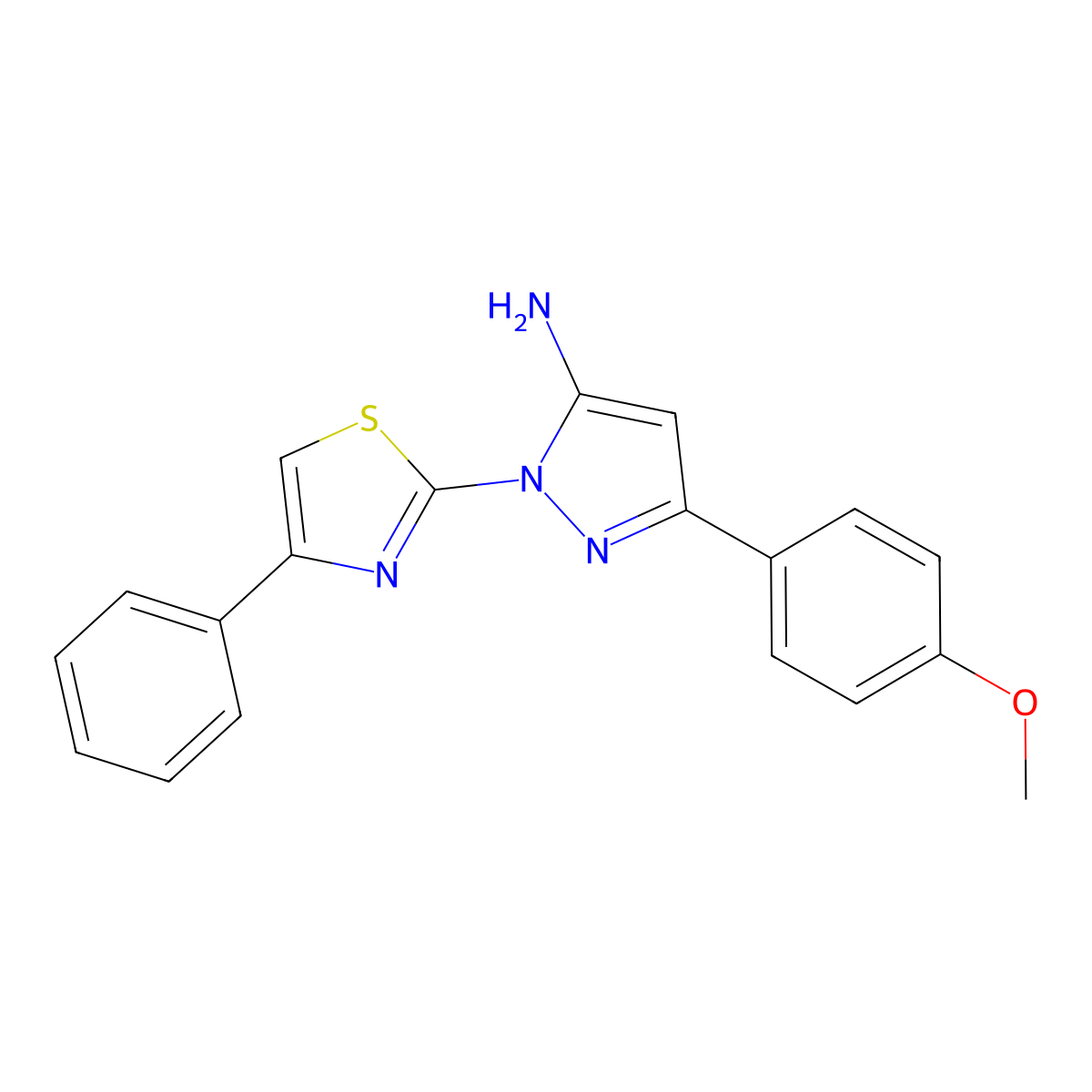 1H-Pyrazol-5-amine, 3-(4-methoxyphenyl)-1-(4-phenyl-2-thiazolyl)- molecular structure, CAS 74101-13-6