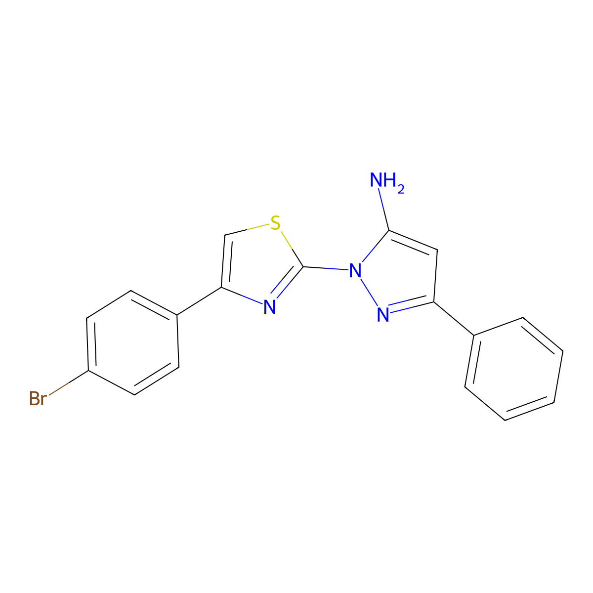 1H-Pyrazol-5-amine, 1-(4-(4-bromophenyl)-2-thiazolyl)-3-phenyl- molecular structure, CAS 74101-14-7