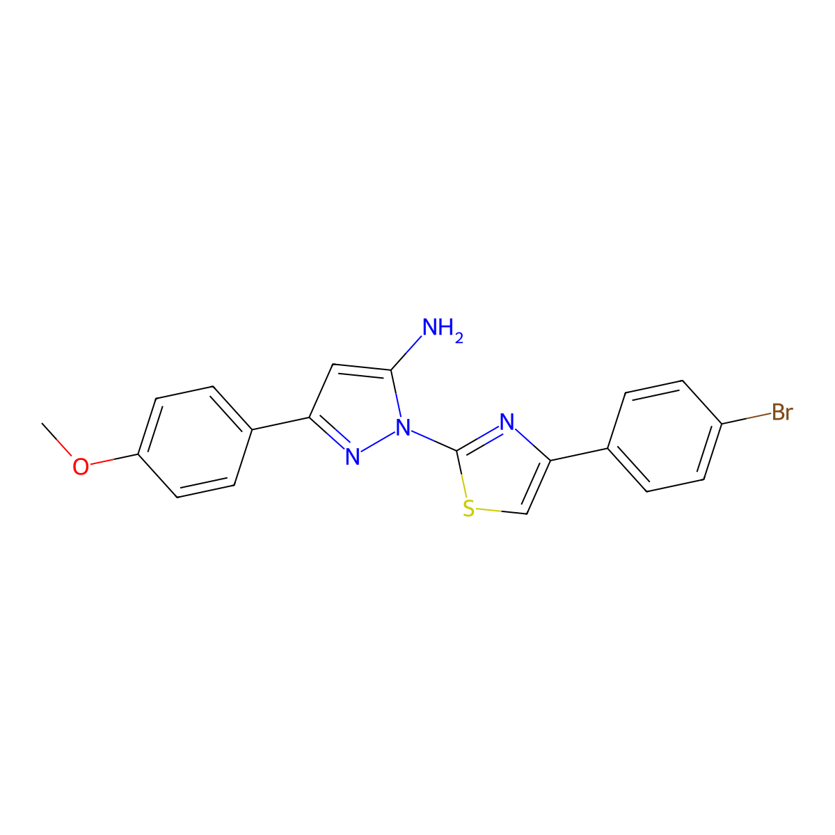 1H-Pyrazol-5-amine, 1-(4-(4-bromophenyl)-2-thiazolyl)-3-(4-methoxyphenyl)- molecular structure, CAS 74101-17-0