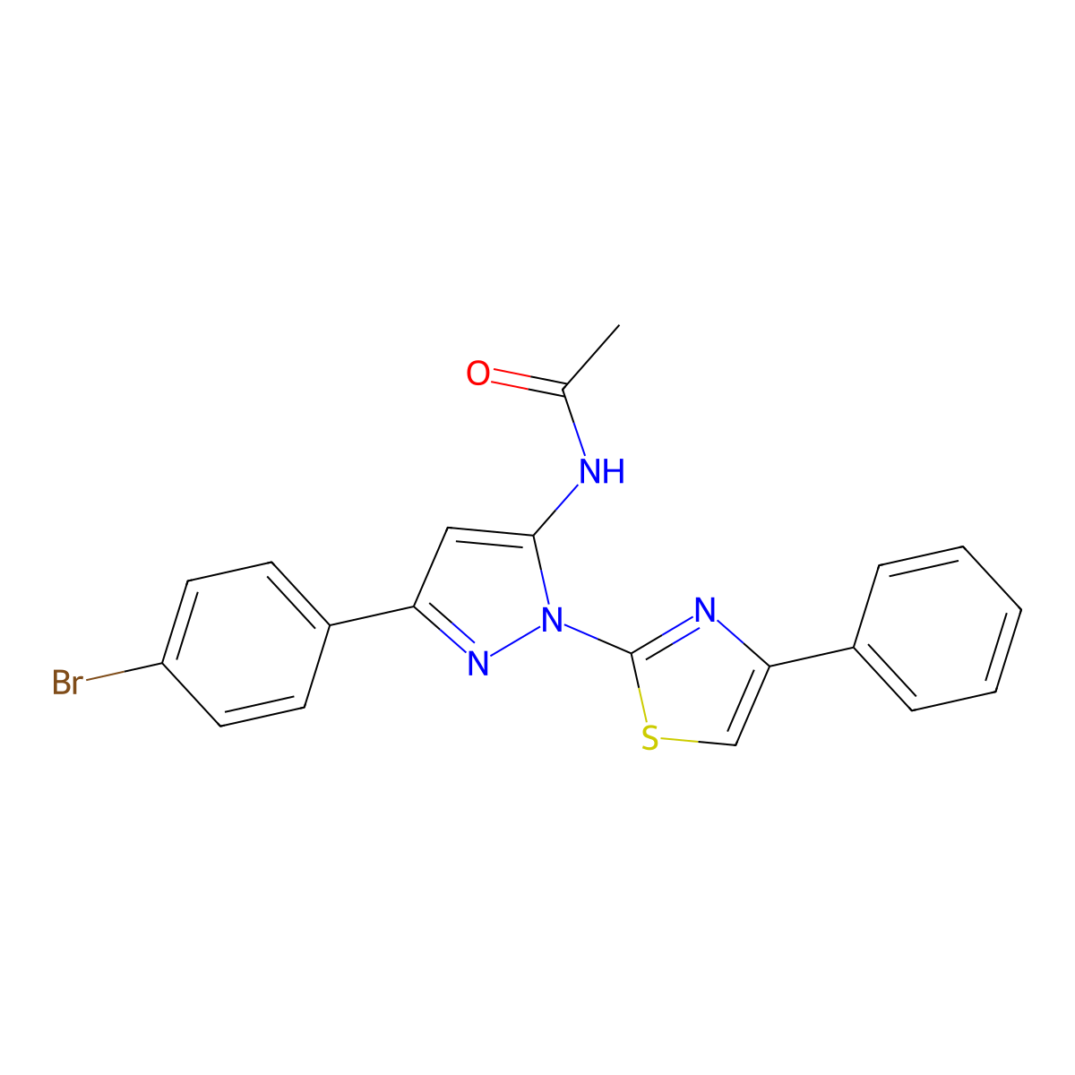 Acetamide, N-(3-(4-bromophenyl)-1-(4-phenyl-2-thiazolyl)-1H-pyrazol-5-yl)- molecular structure, CAS 74101-26-1
