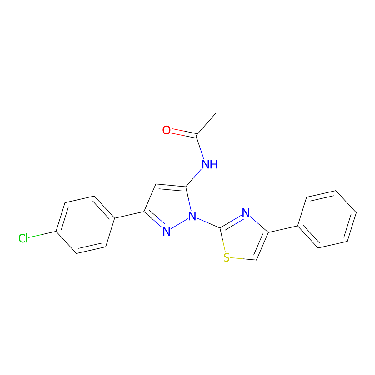 Acetamide, N-(3-(4-chlorophenyl)-1-(4-phenyl-2-thiazolyl)-1H-pyrazol-5-yl)- molecular structure, CAS 74101-28-3